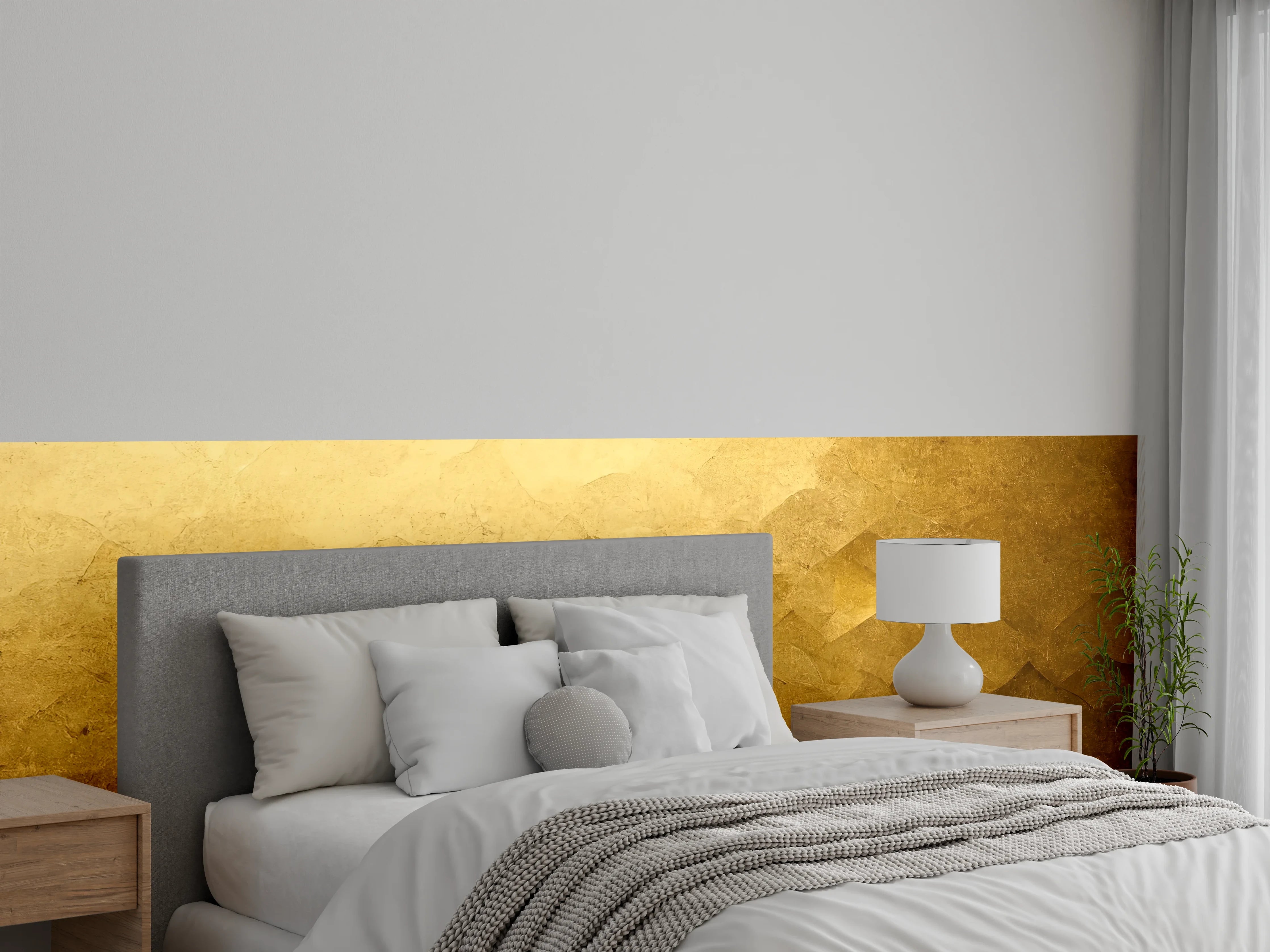 Wandverkleidung Schlafzimmer - Goldene Marmorstruktur schlicht & edel