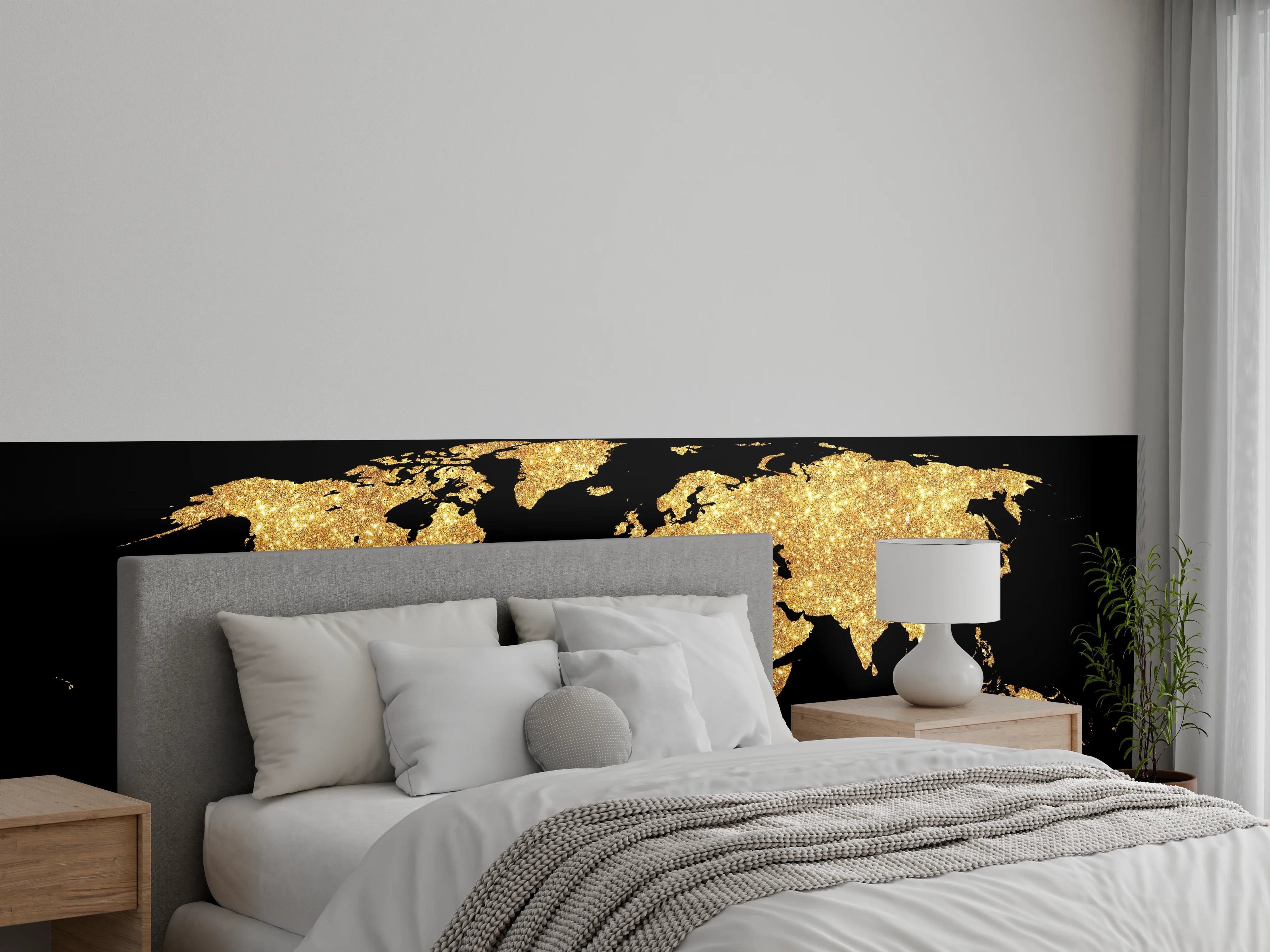 Wandverkleidung Schlafzimmer - Goldene Weltkarte Nachtlicht