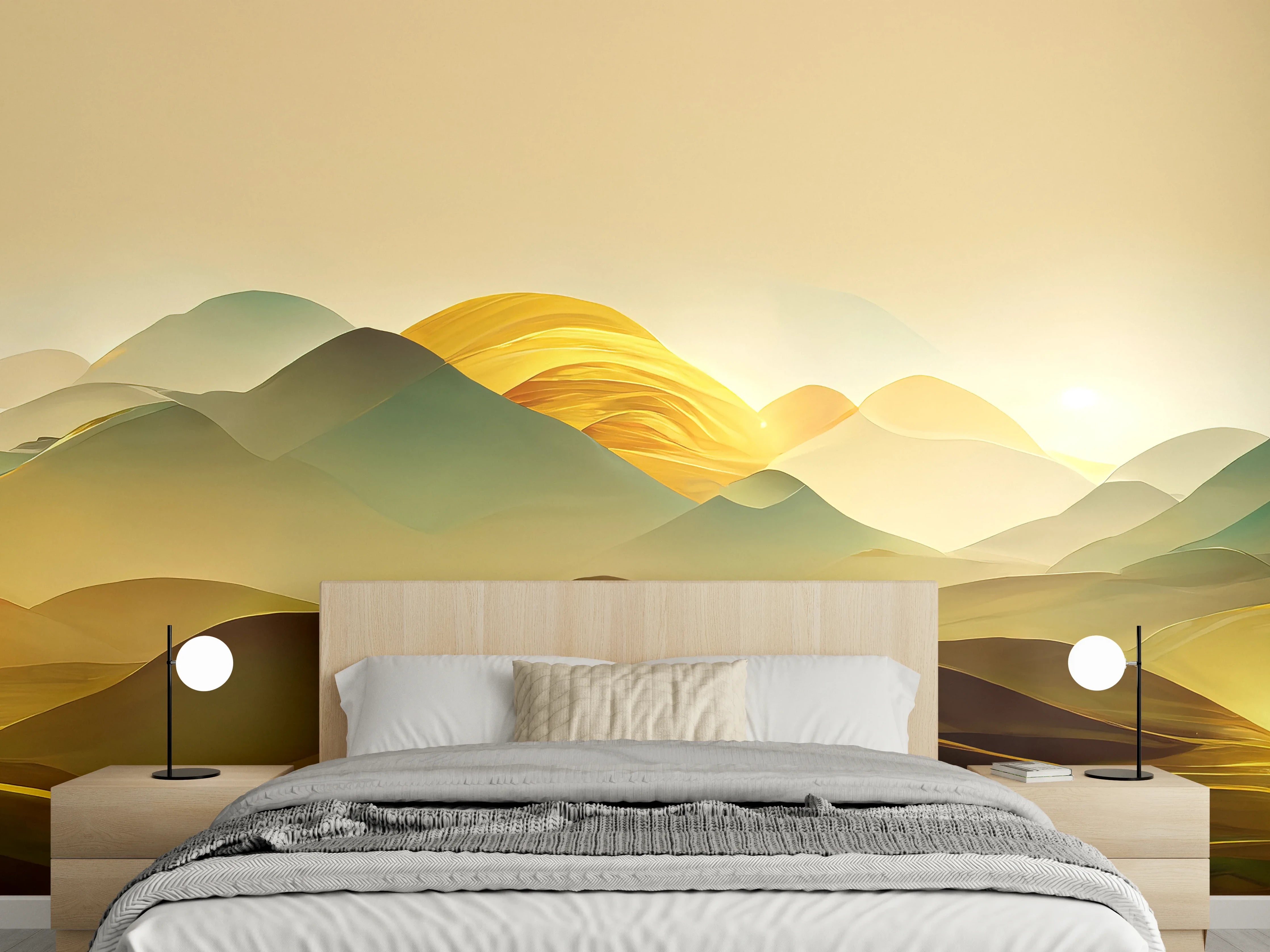 Wandverkleidung Schlafzimmer - Goldene abstrakte Landschaft Wandbild