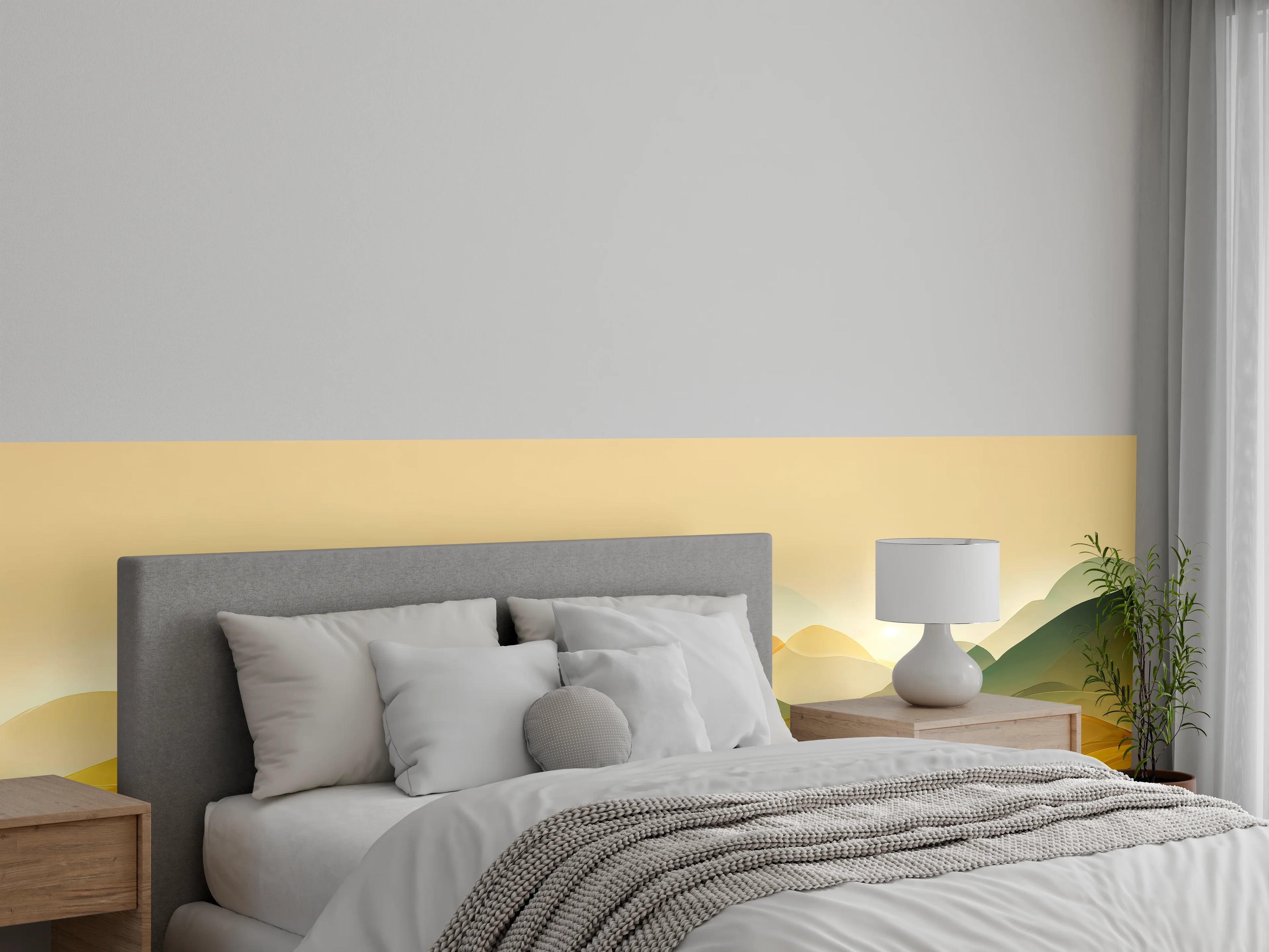 Wandverkleidung Schlafzimmer - Goldene abstrakte Landschaft Wandbild