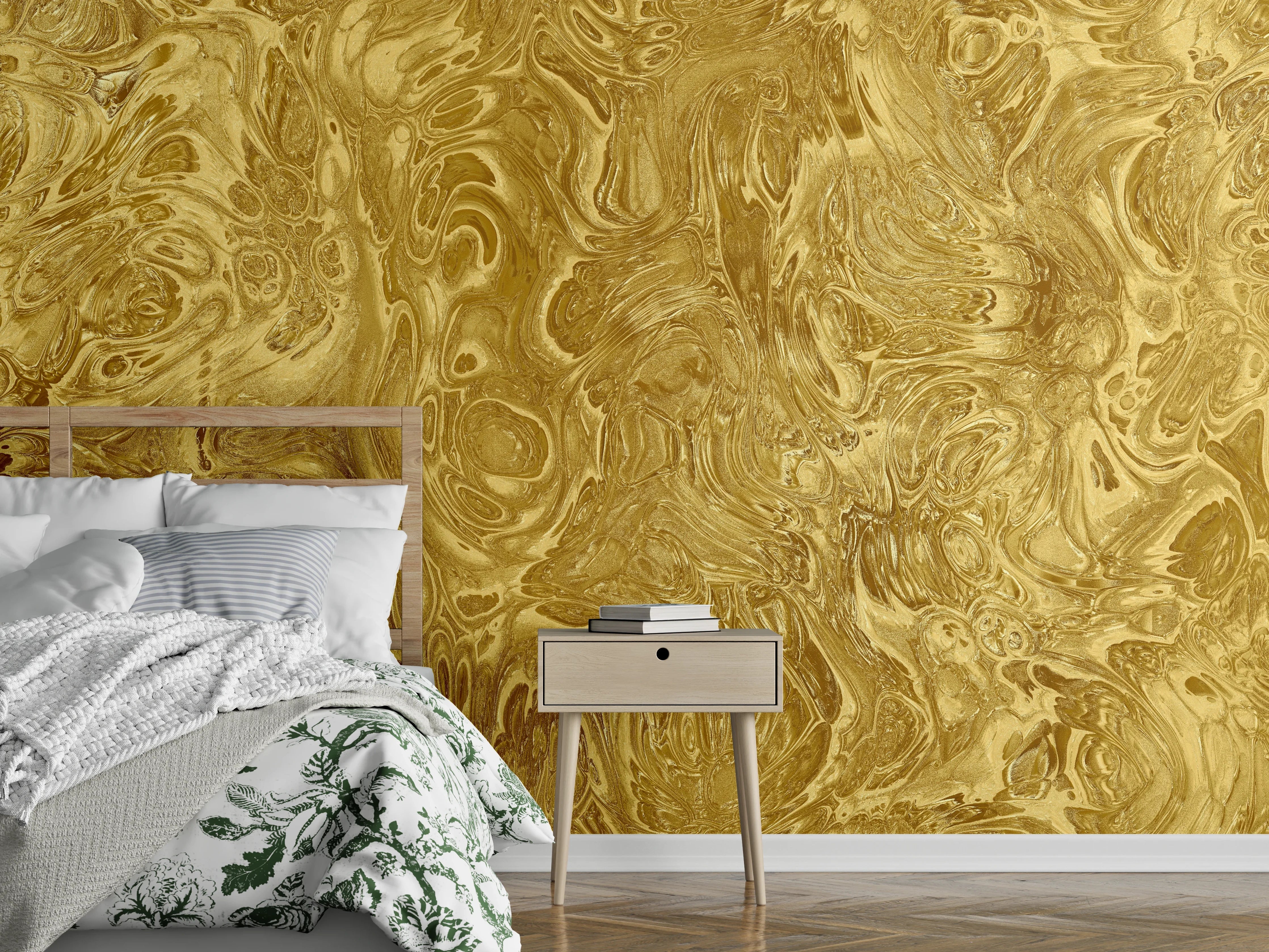 Wandverkleidung Schlafzimmer - Goldene abstrakte Marmoroptik
