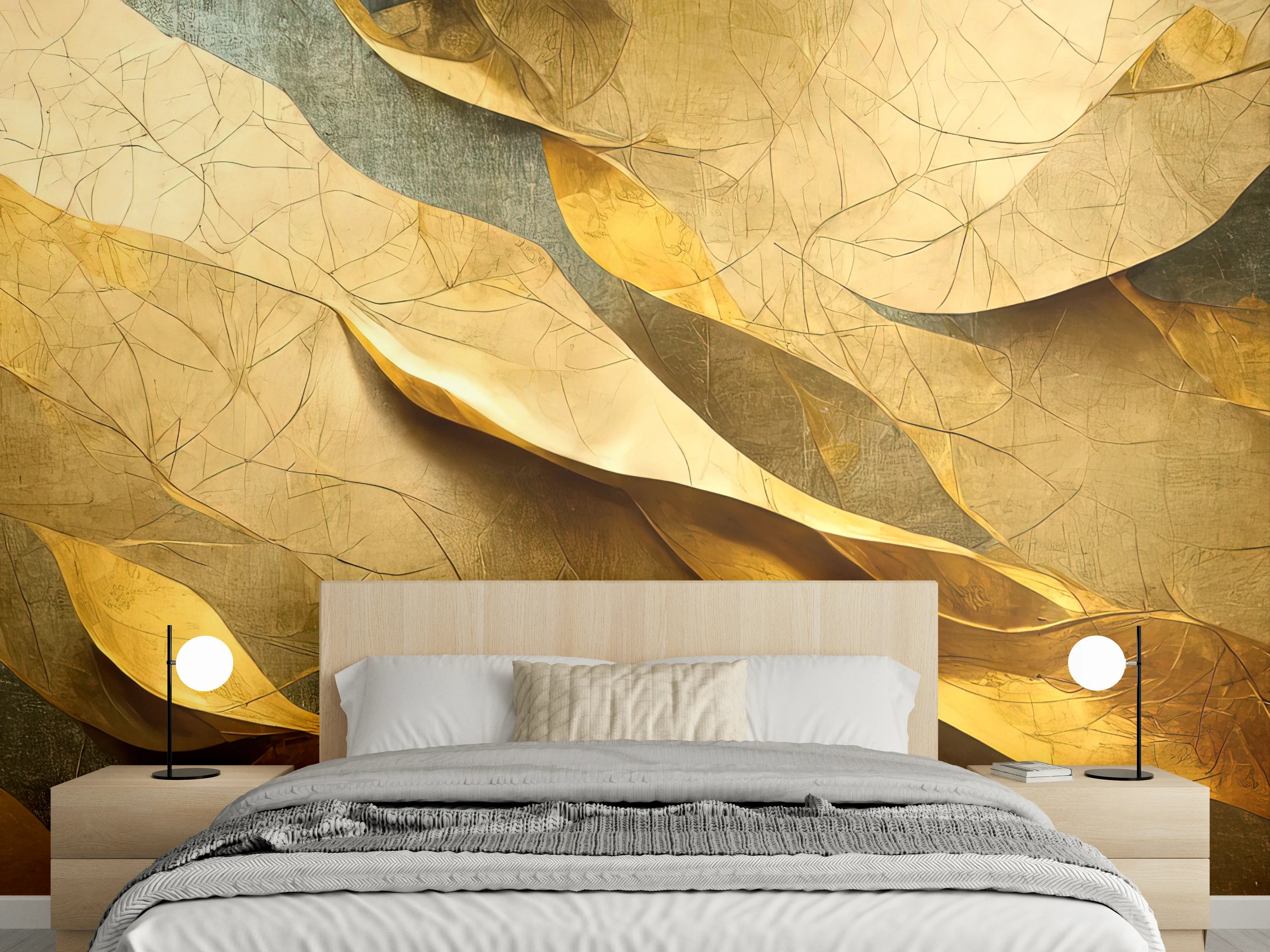 Wandverkleidung Schlafzimmer - Goldene abstrakte Wellenstruktur