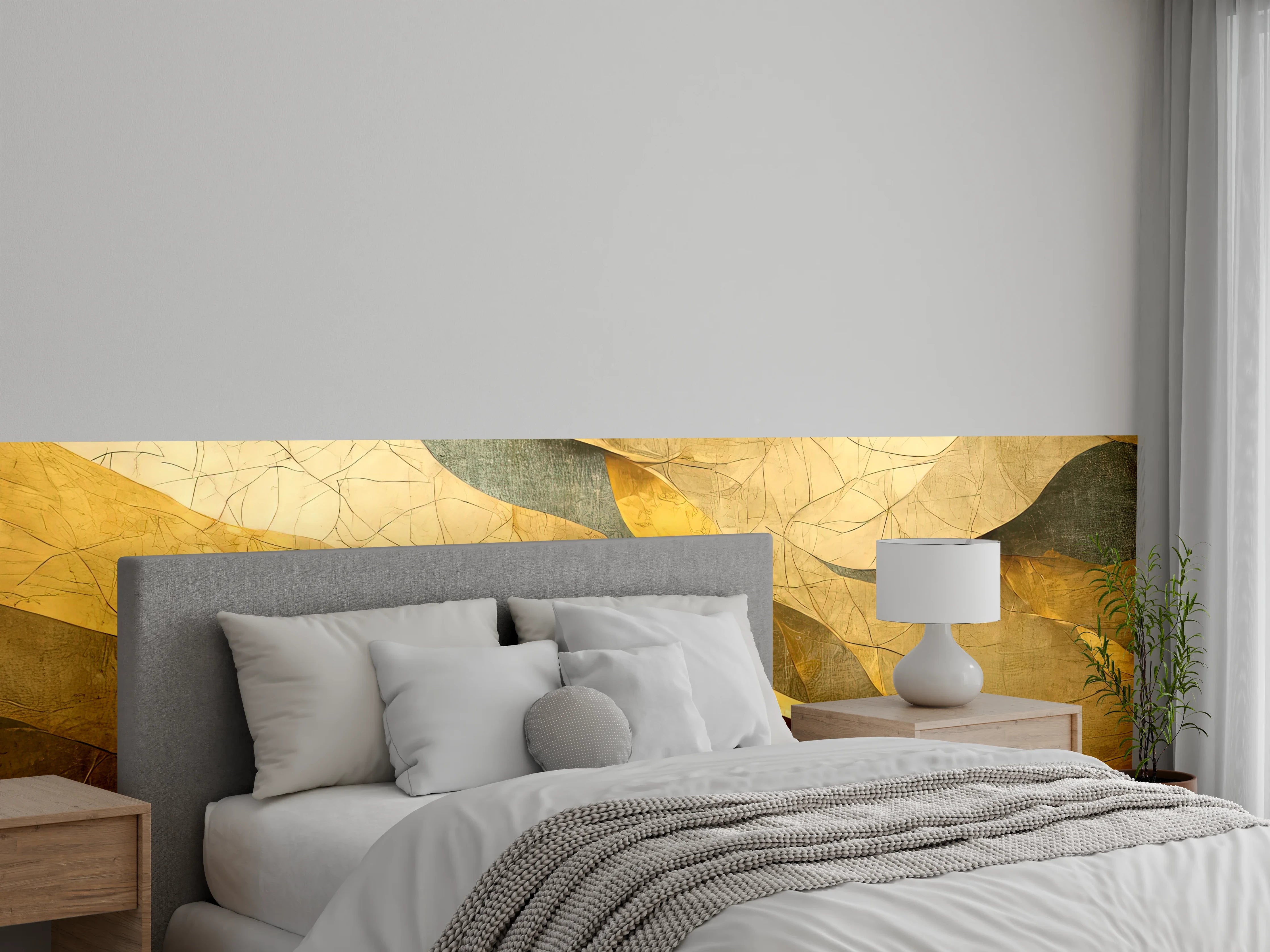 Wandverkleidung Schlafzimmer - Goldene abstrakte Wellenstruktur