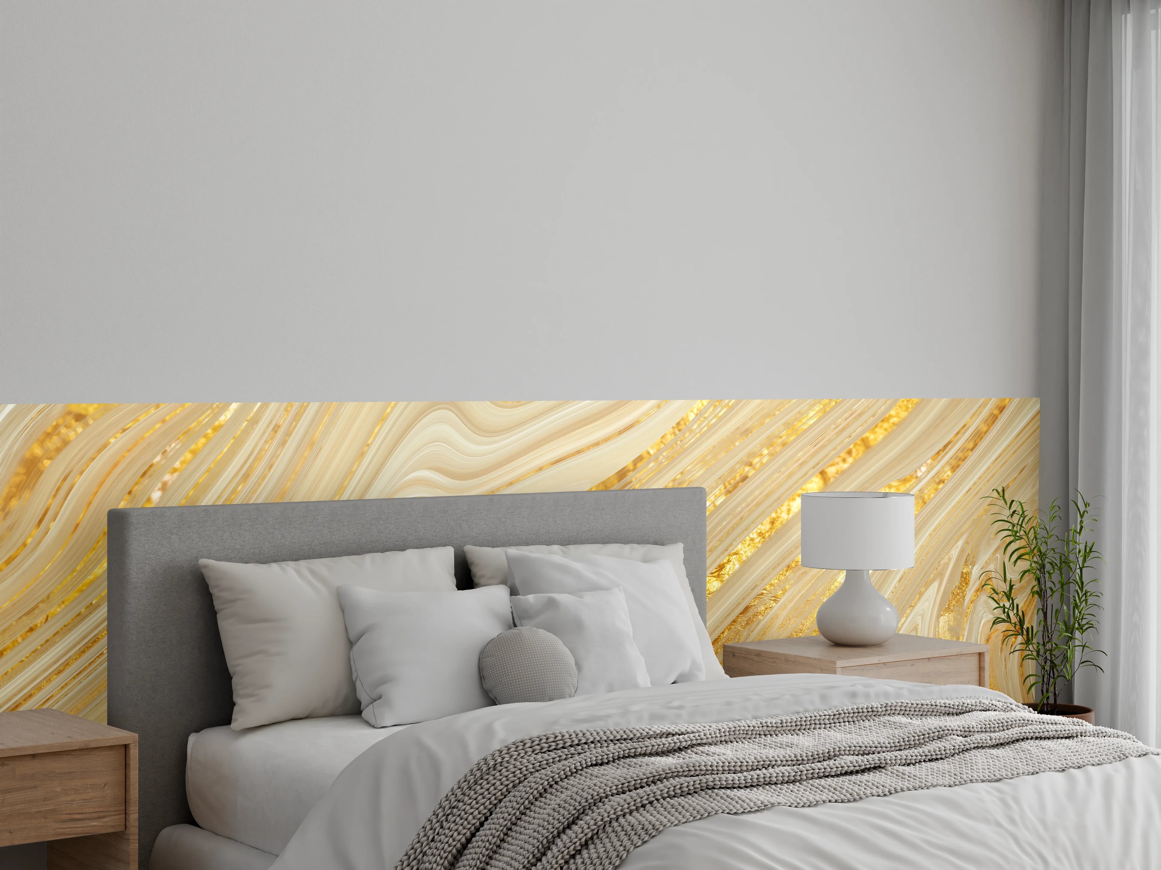 Wandverkleidung Schlafzimmer - Goldene wellenförmige Marmorierung