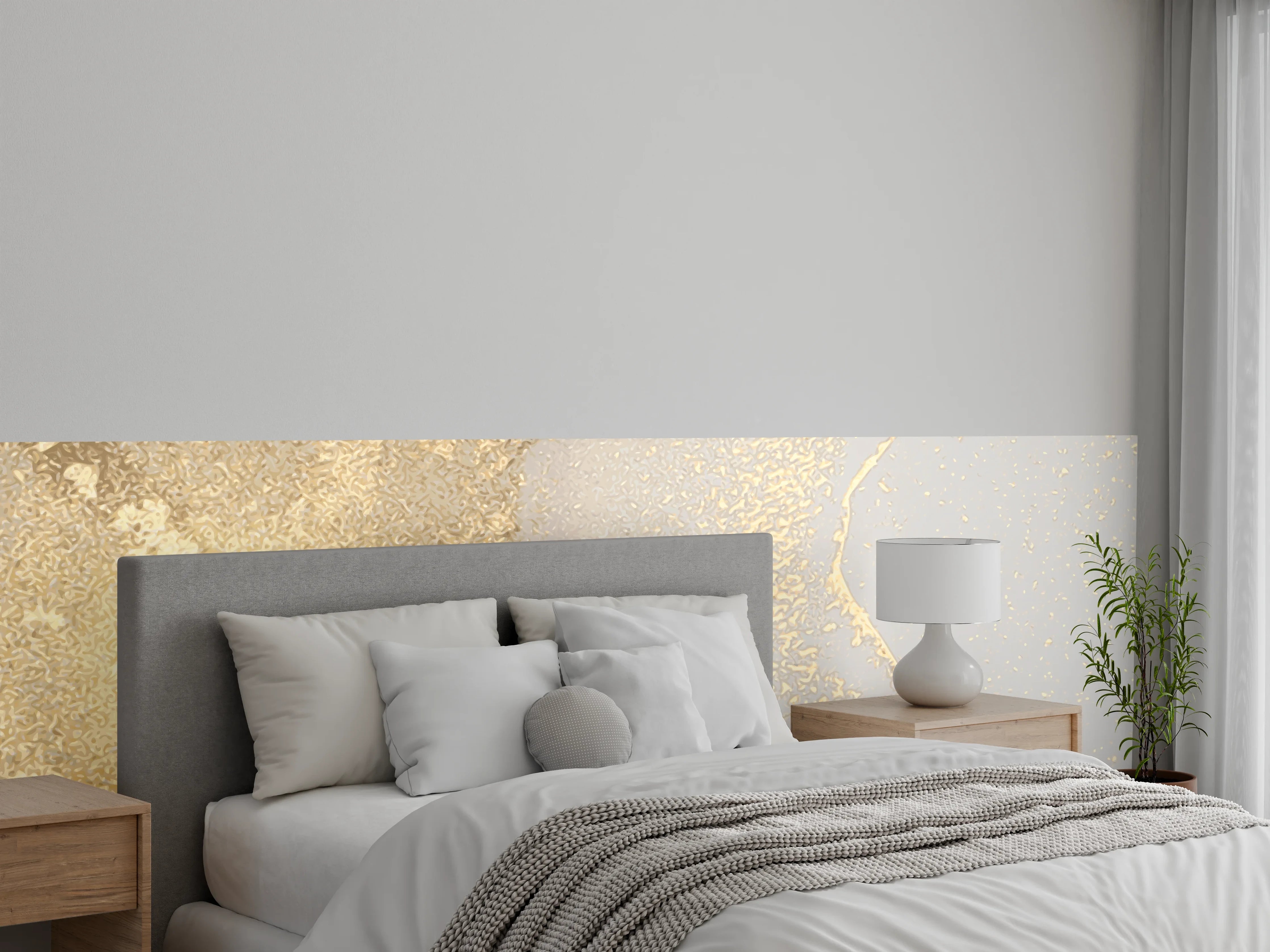 Wandverkleidung Schlafzimmer - Goldener Glanz auf Cremeweiß