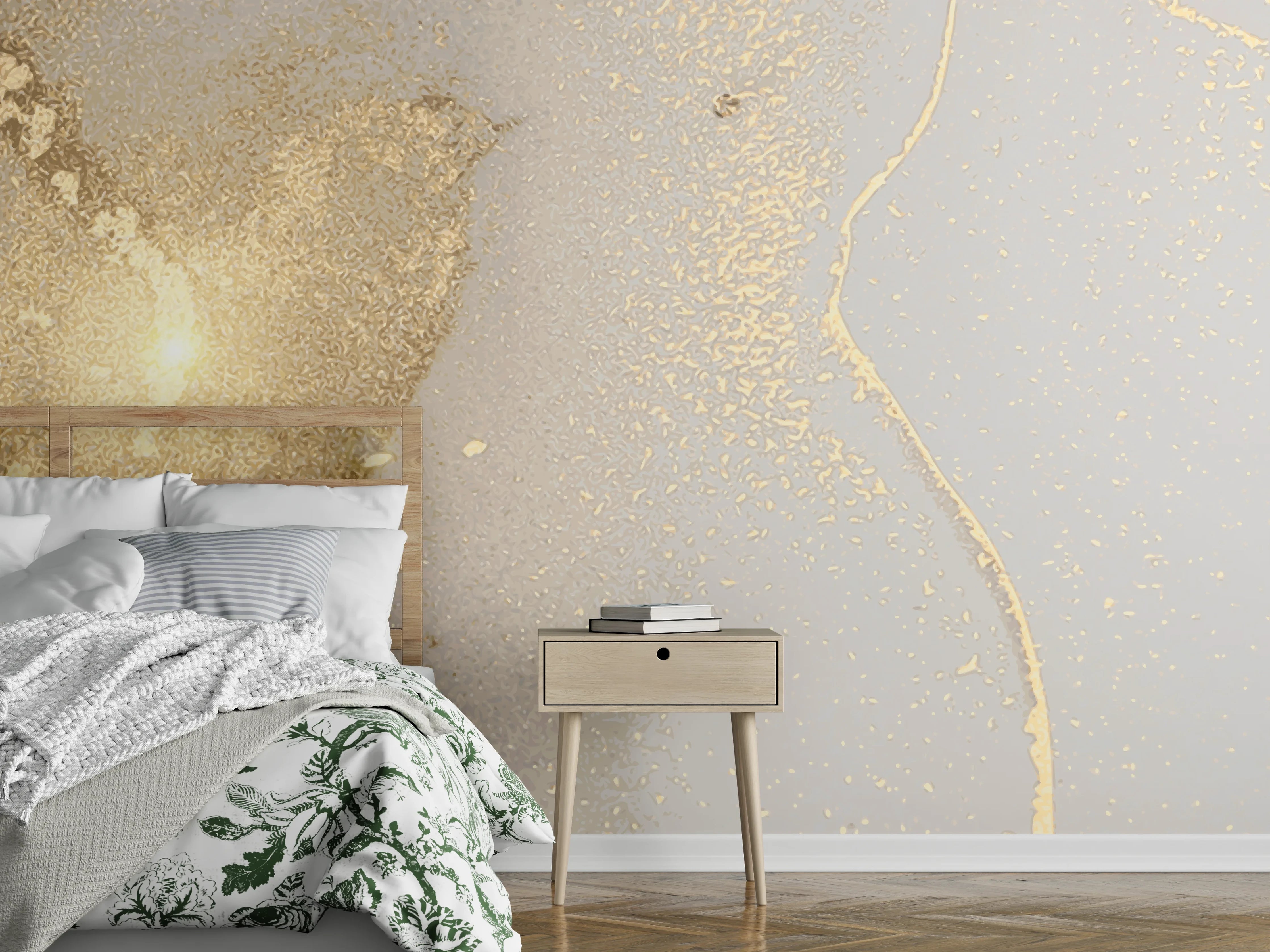 Wandverkleidung Schlafzimmer - Goldener Glanz auf Cremeweiß