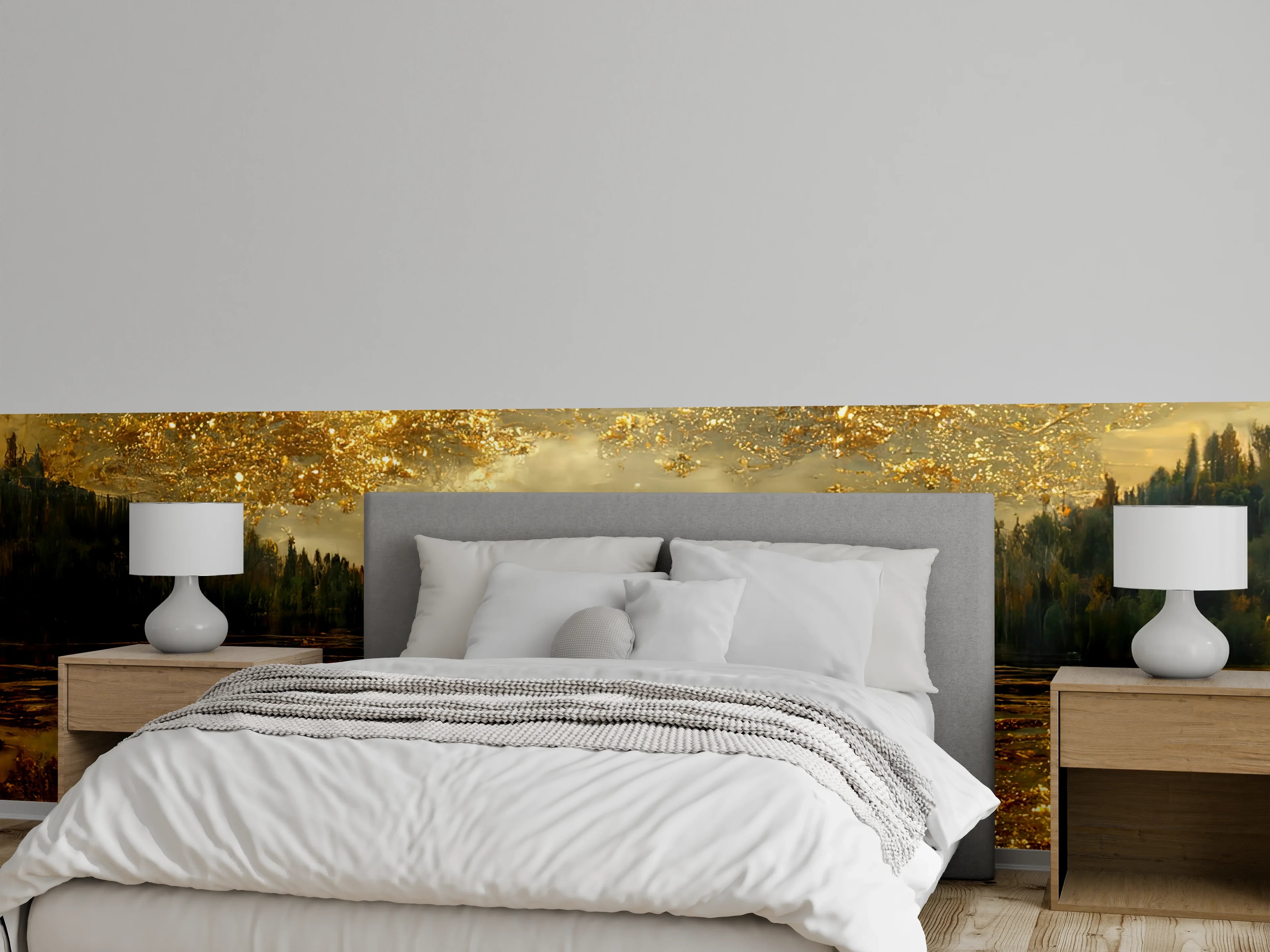 Wandverkleidung Schlafzimmer - Goldener See im Sonnenuntergang