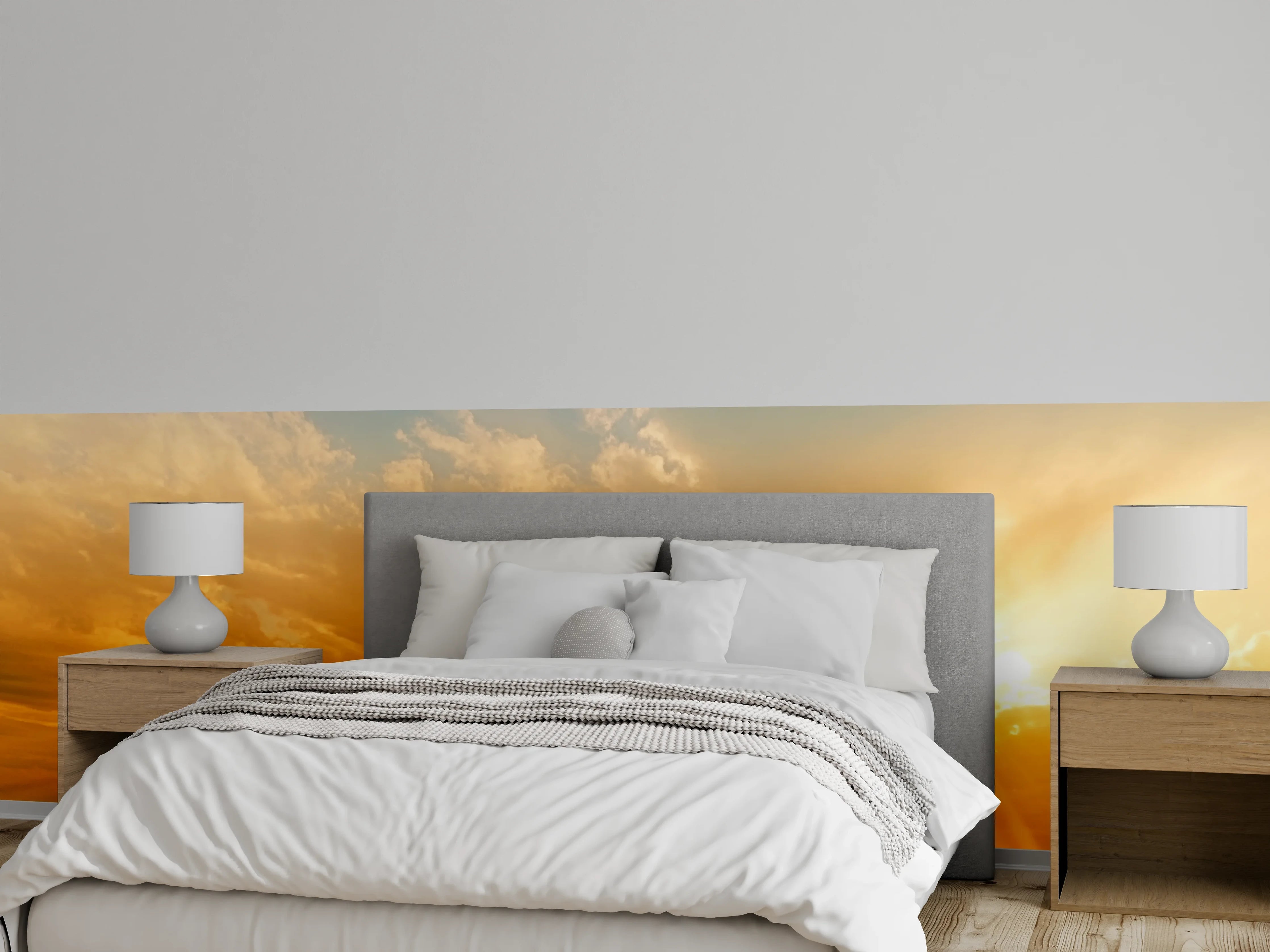 Wandverkleidung Schlafzimmer - Goldener Sonnenaufgang Himmel Fotomotiv