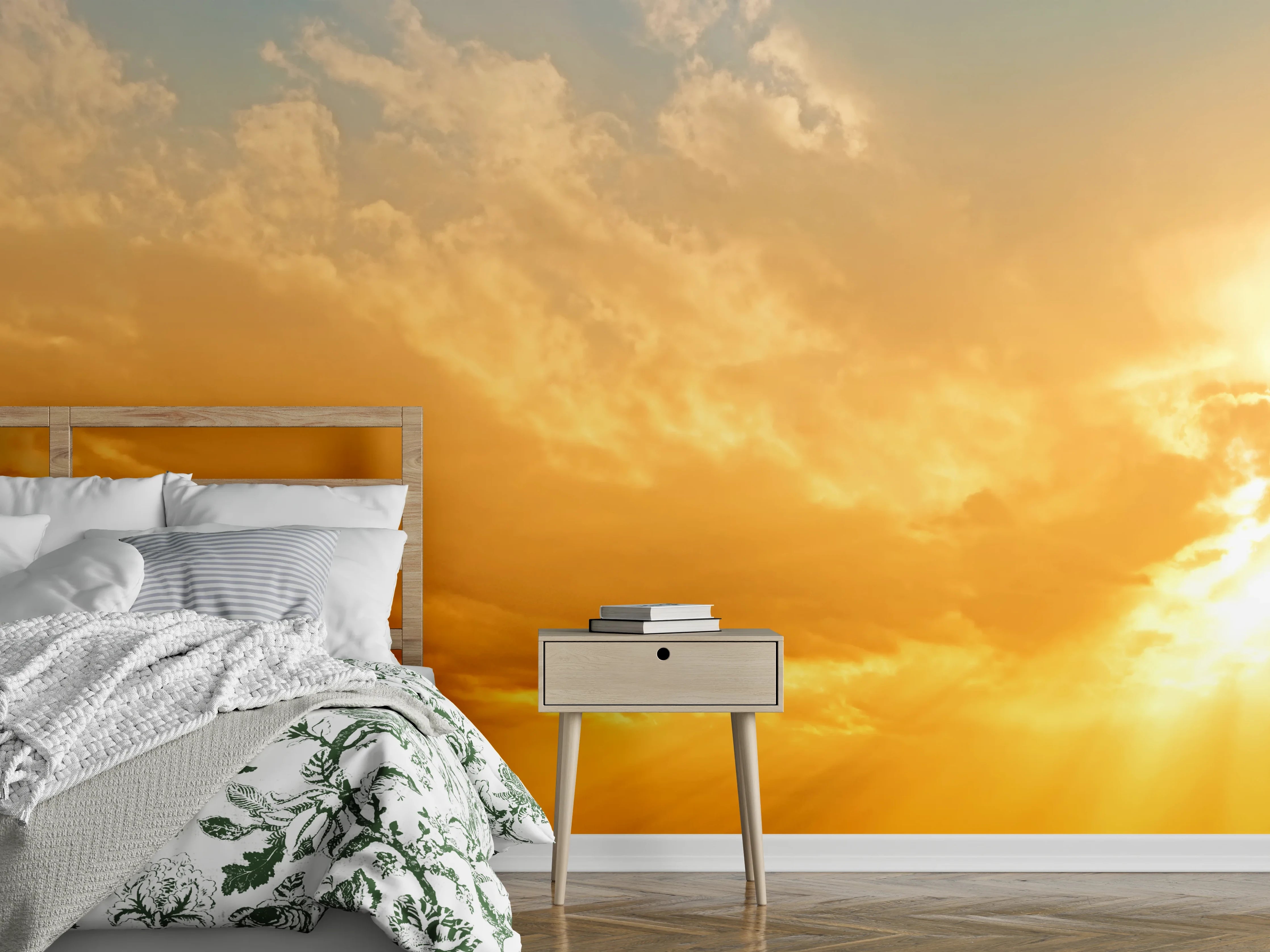 Wandverkleidung Schlafzimmer - Goldener Sonnenaufgang Himmel Fotomotiv