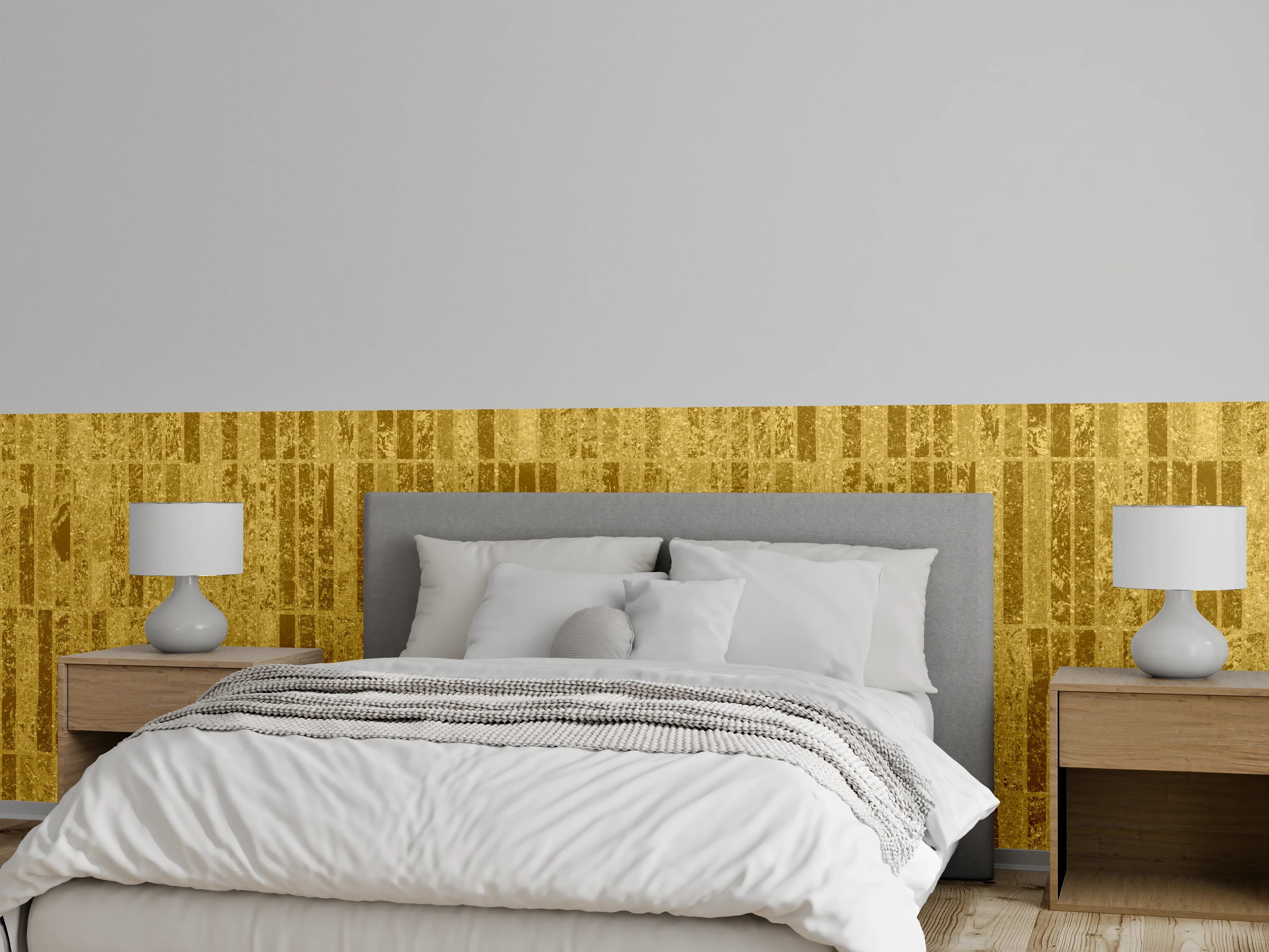 Wandverkleidung Schlafzimmer - Goldener Vintage-Marmor mit Streifenmuster