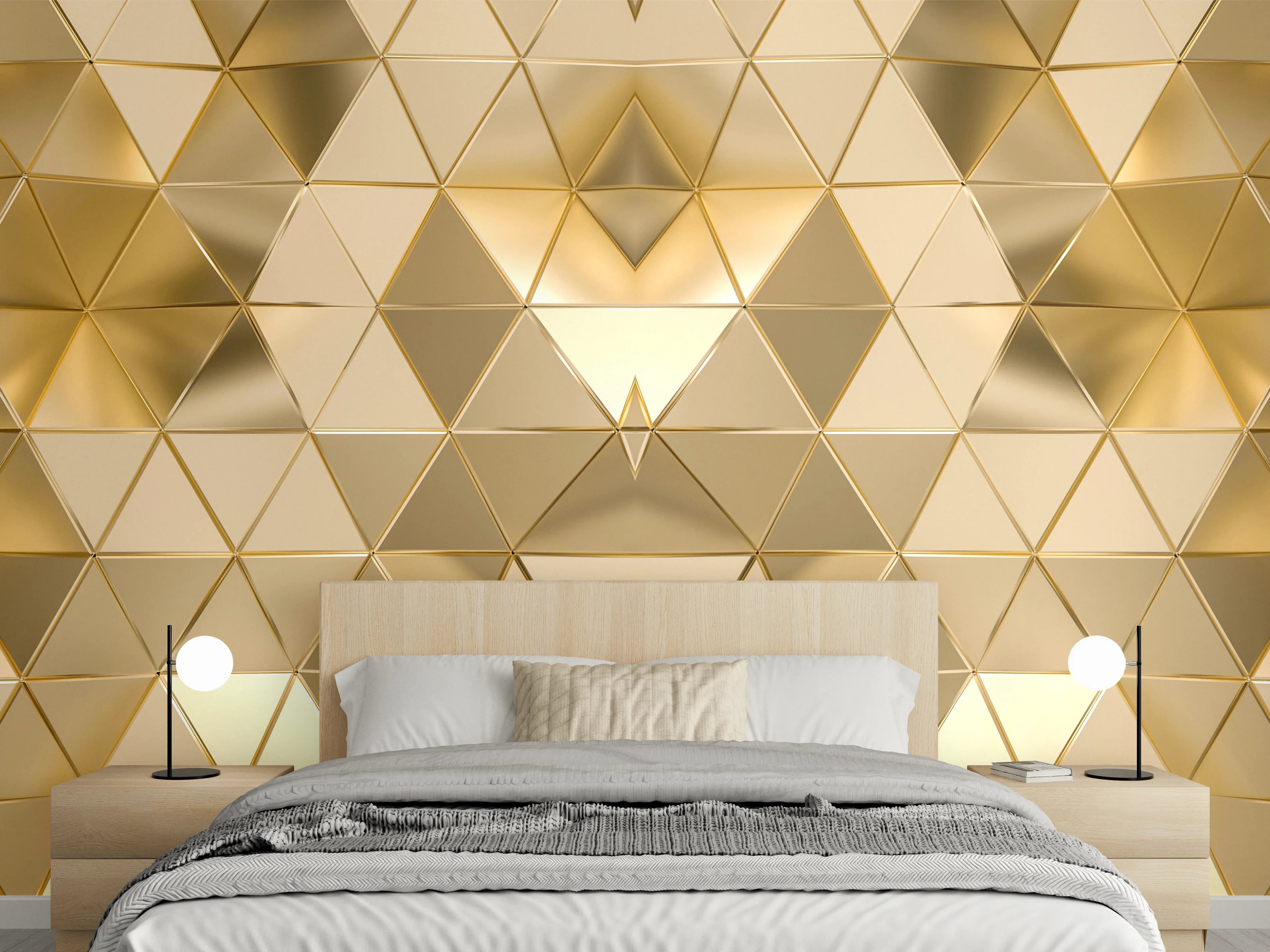 Wandverkleidung Schlafzimmer - Goldenes Geometrie-Muster