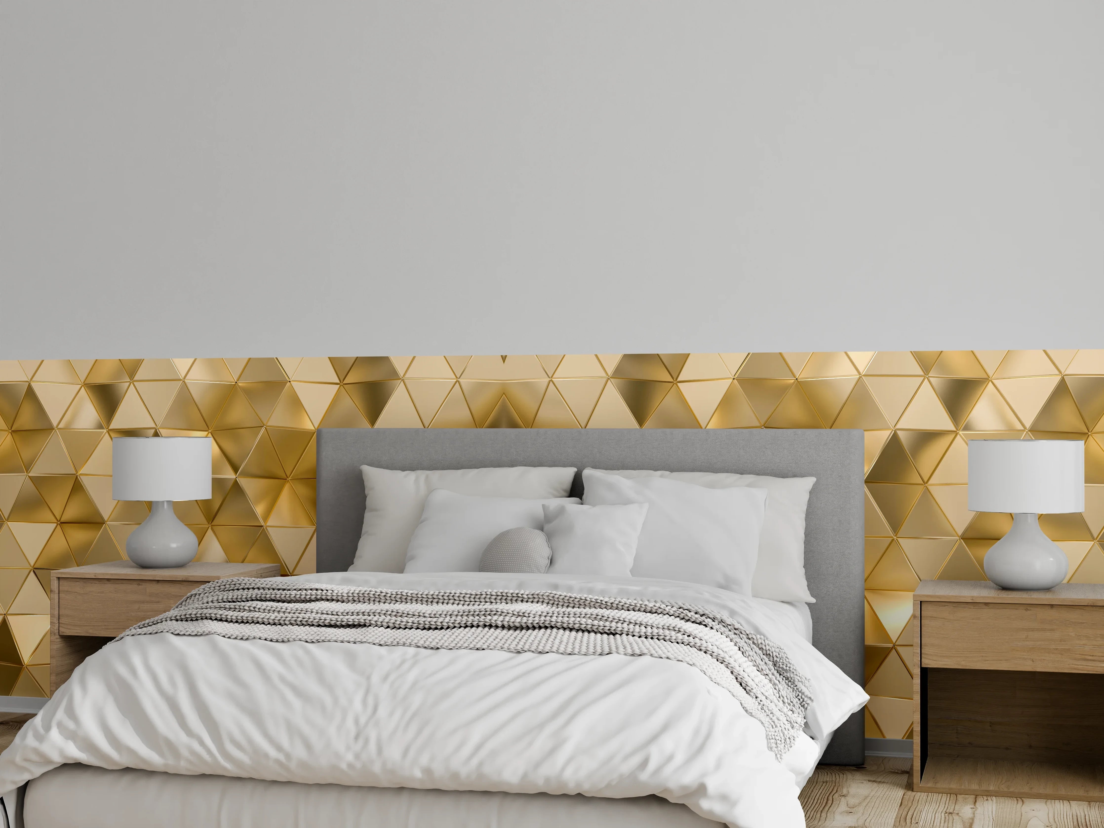 Wandverkleidung Schlafzimmer - Goldenes Geometrie-Muster