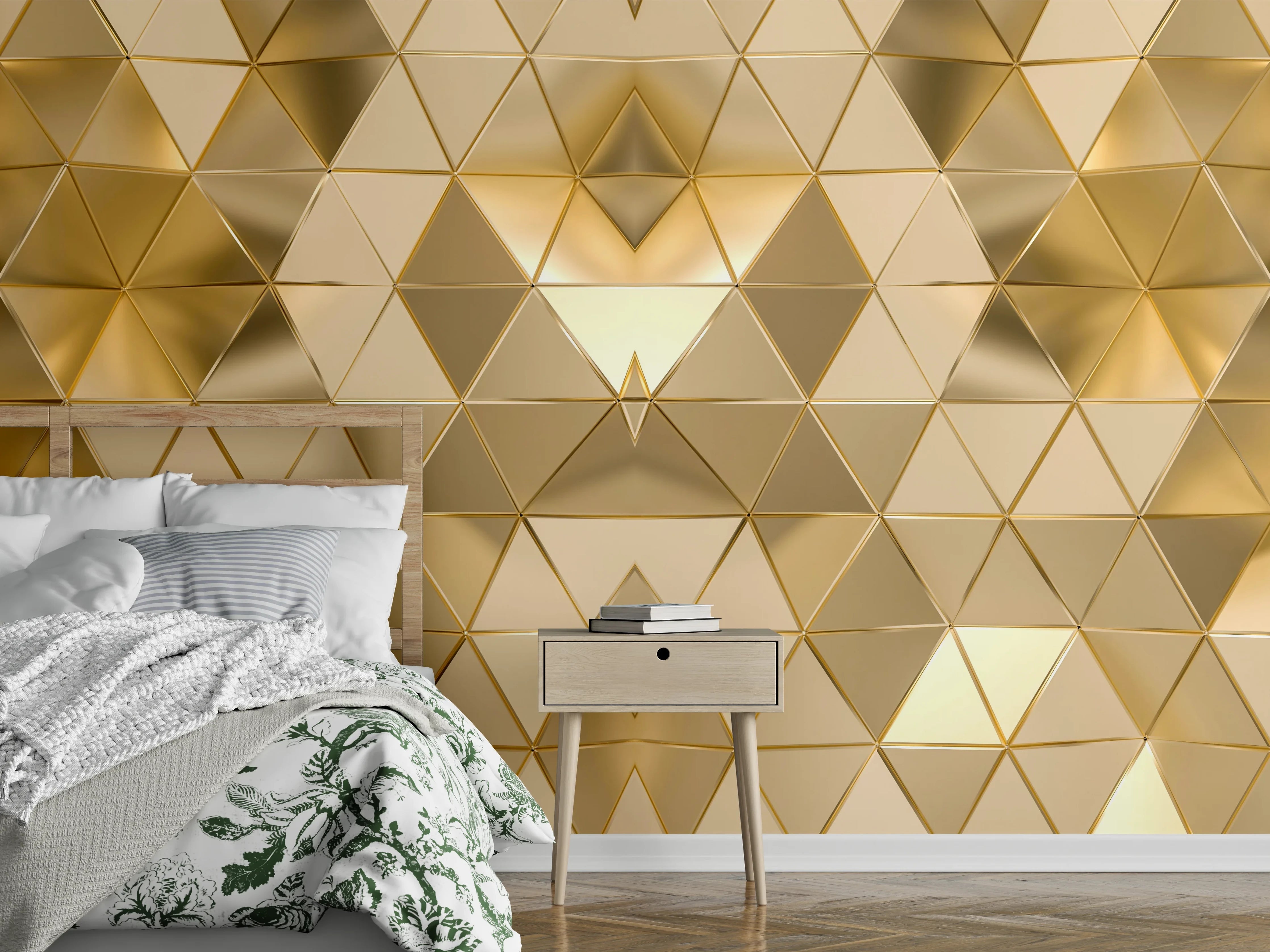 Wandverkleidung Schlafzimmer - Goldenes Geometrie-Muster