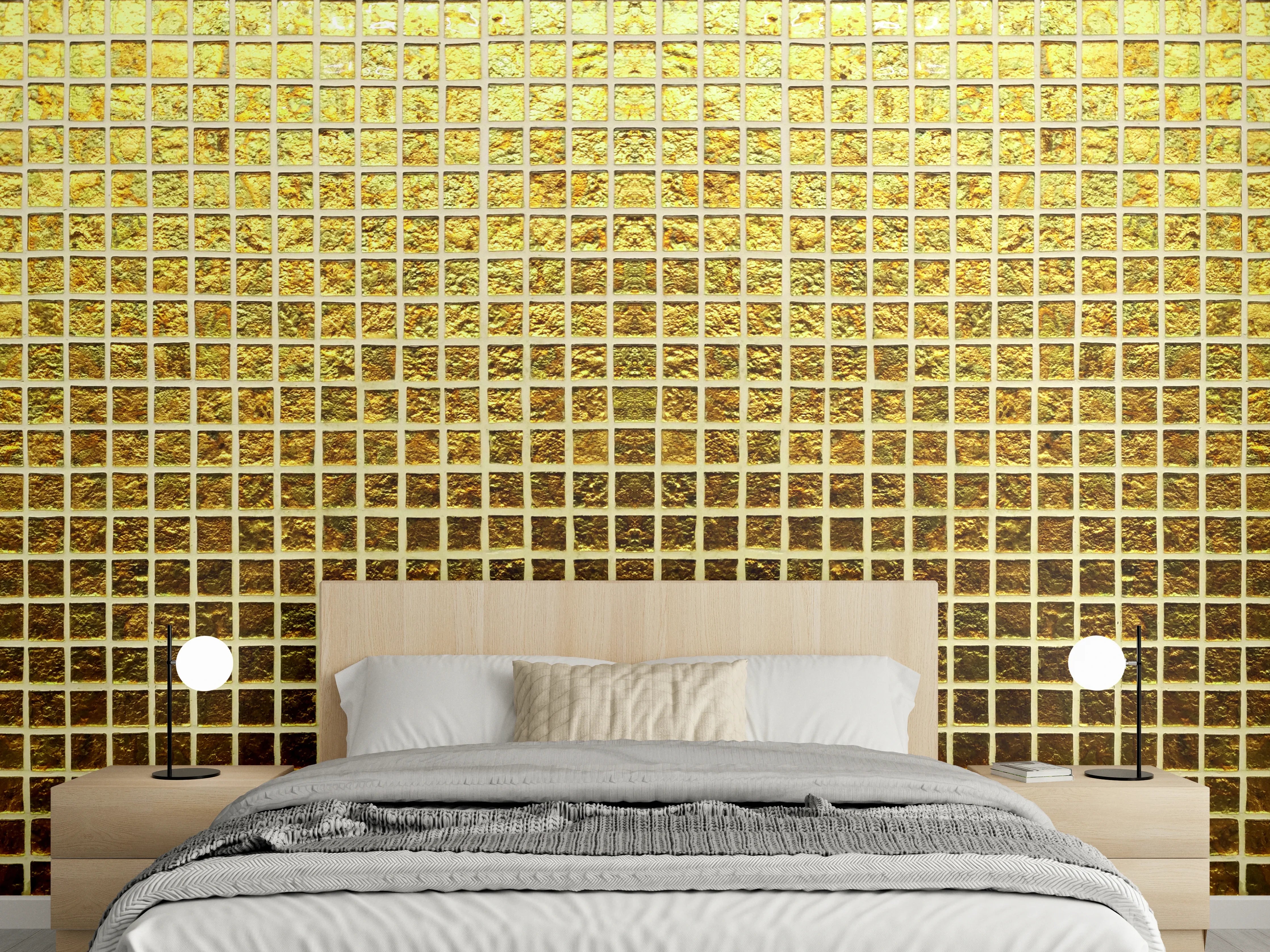 Wandverkleidung Schlafzimmer - Goldenes Gitter Muster Modern