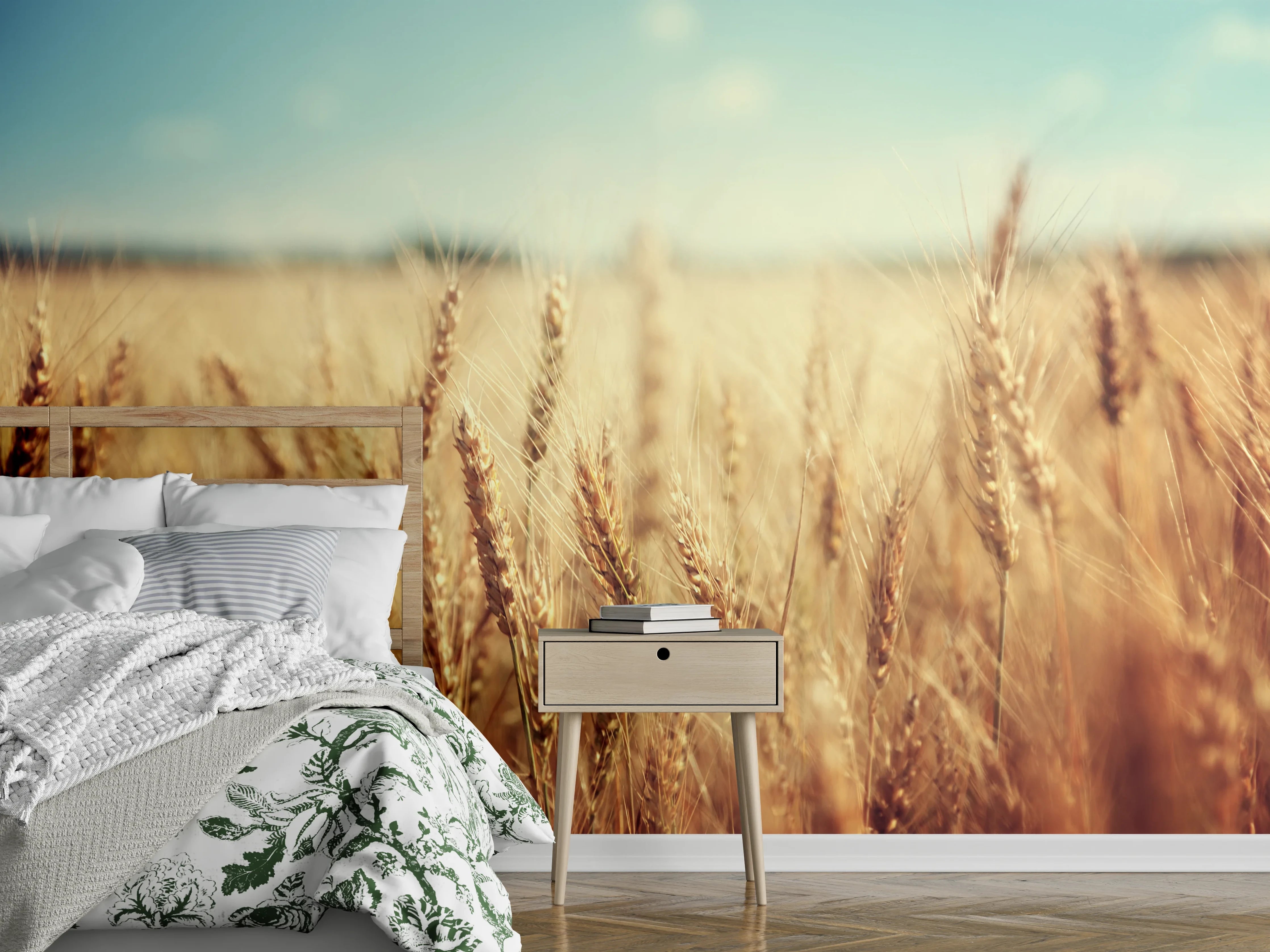 Wandverkleidung Schlafzimmer - Goldenes Weizenfeld im Sonnenlicht