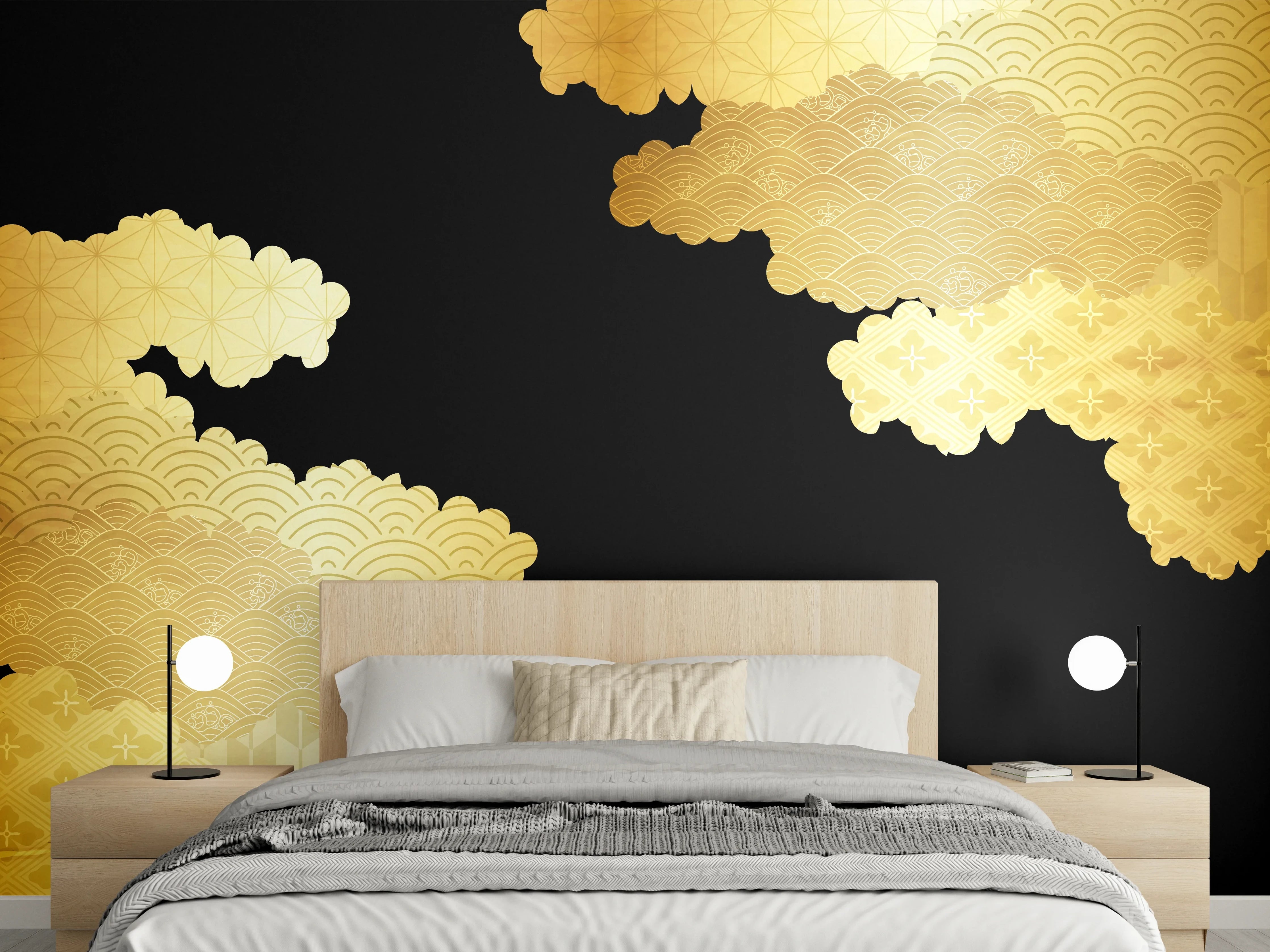 Wandverkleidung Schlafzimmer - Goldenes Wolkendesign Muster
