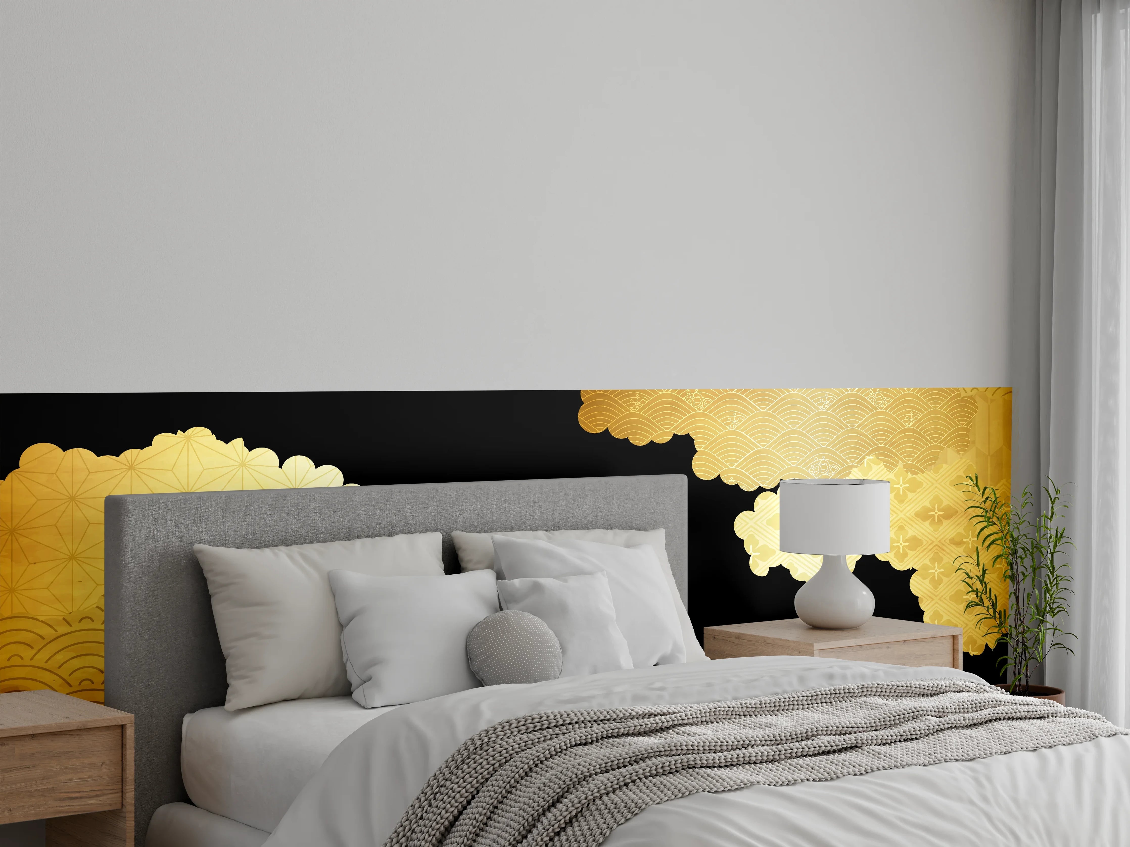 Wandverkleidung Schlafzimmer - Goldenes Wolkendesign Muster