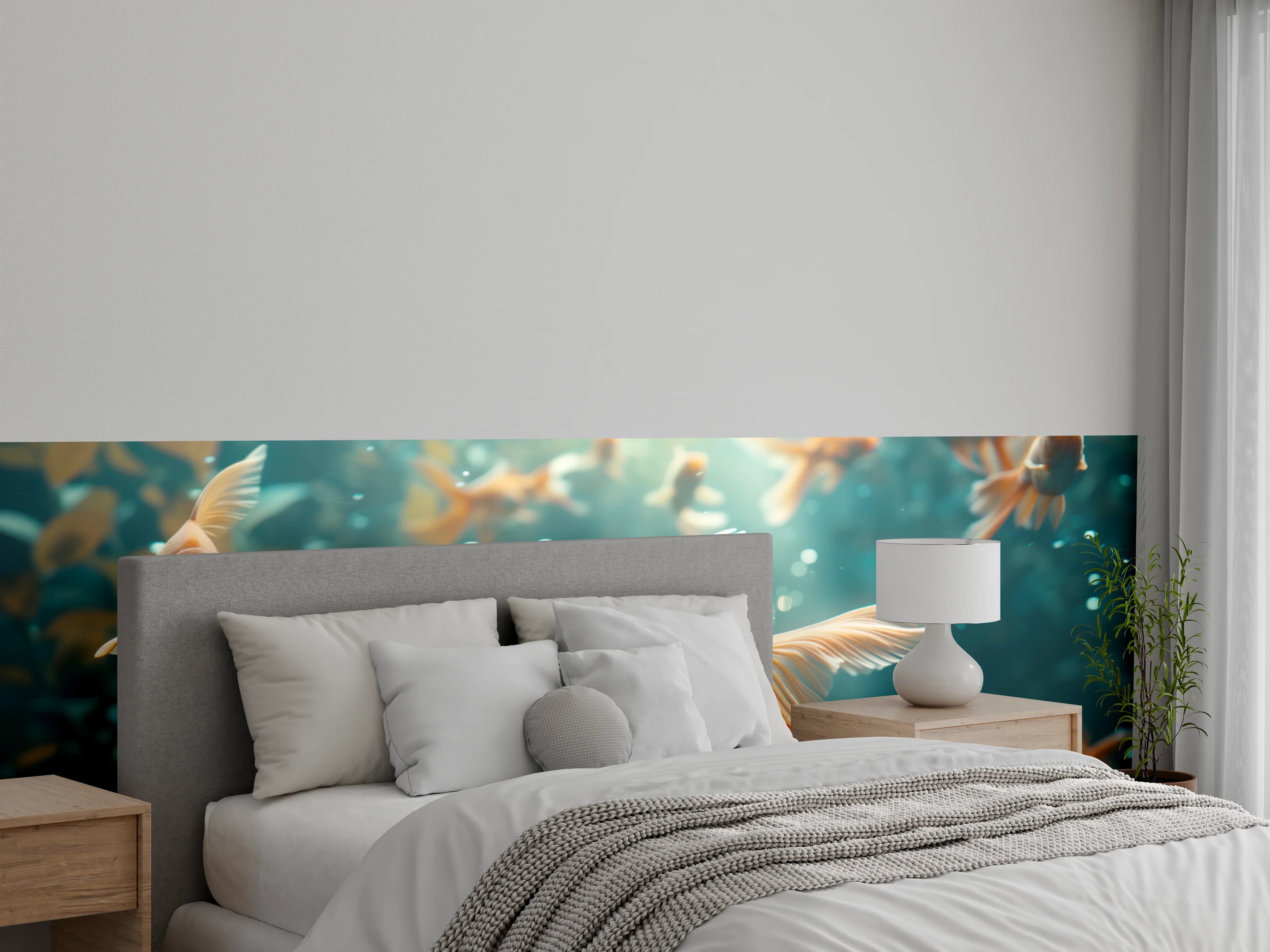 Wandverkleidung Schlafzimmer - Goldfische Türkis-Orange