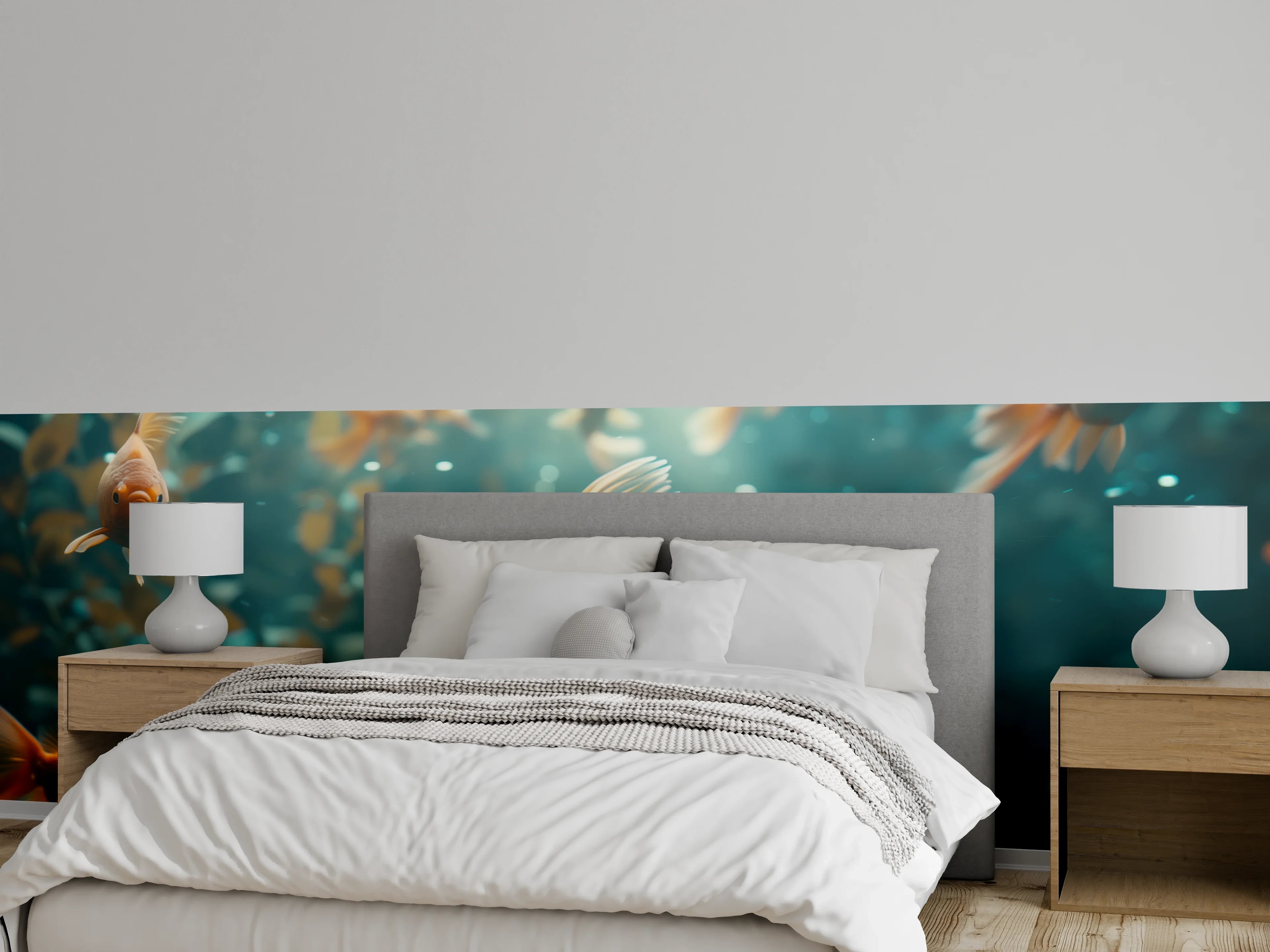 Wandverkleidung Schlafzimmer - Goldfische Türkis-Orange
