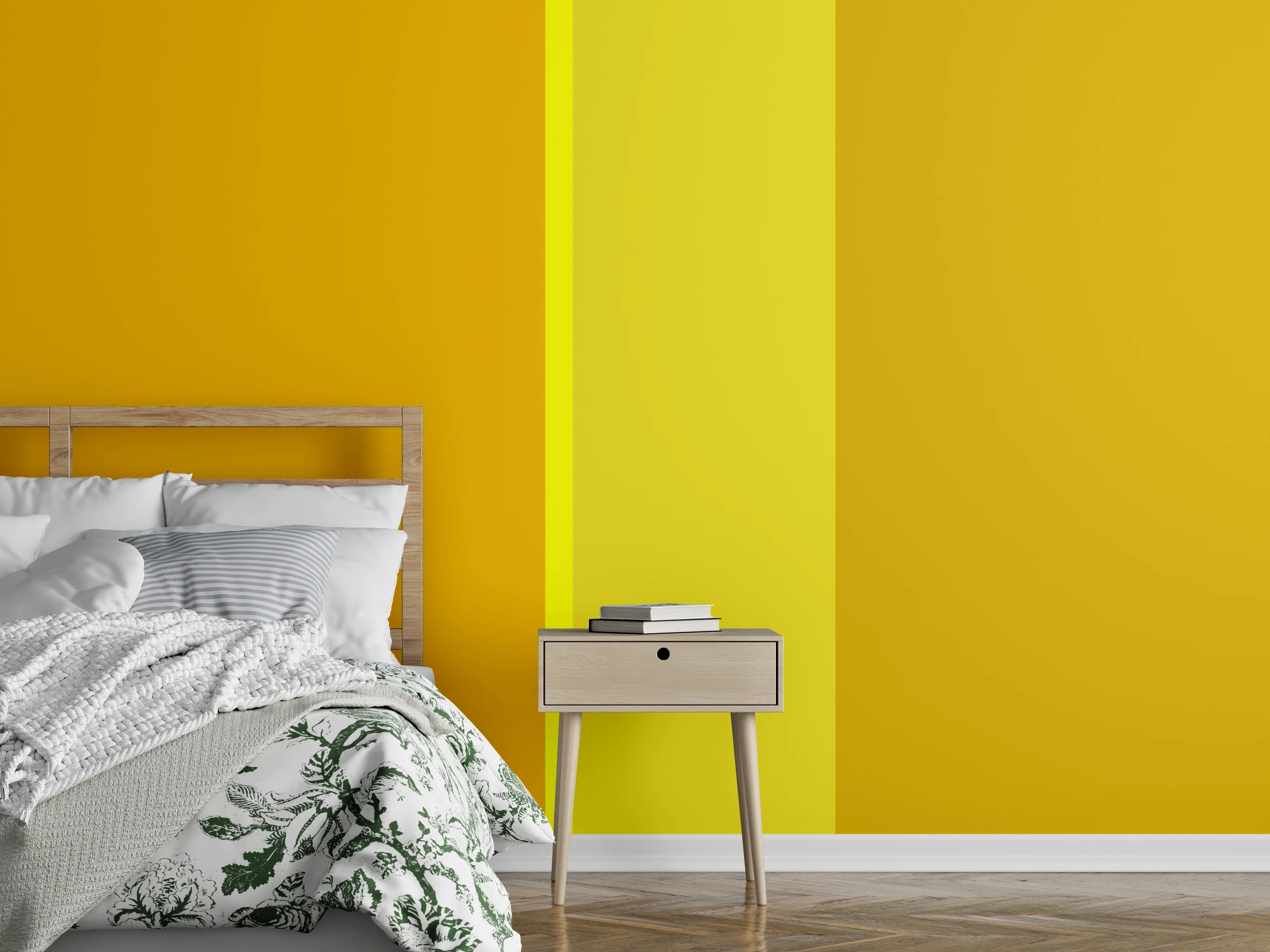 Wandverkleidung Schlafzimmer - Goldgelbe Farbkomposition für modernes Ambiente