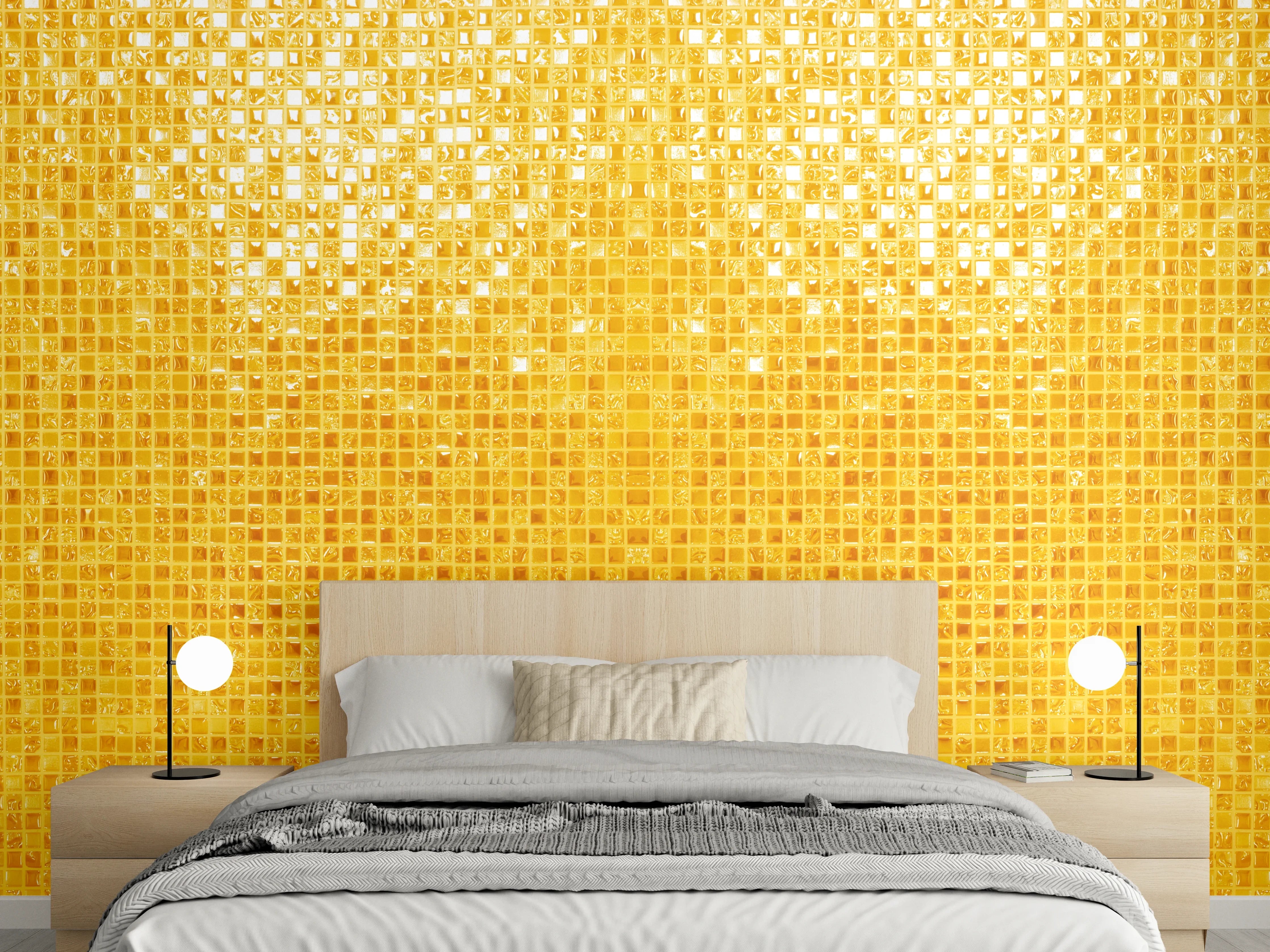 Wandverkleidung Schlafzimmer - Goldgelbe Mosaikfliesen