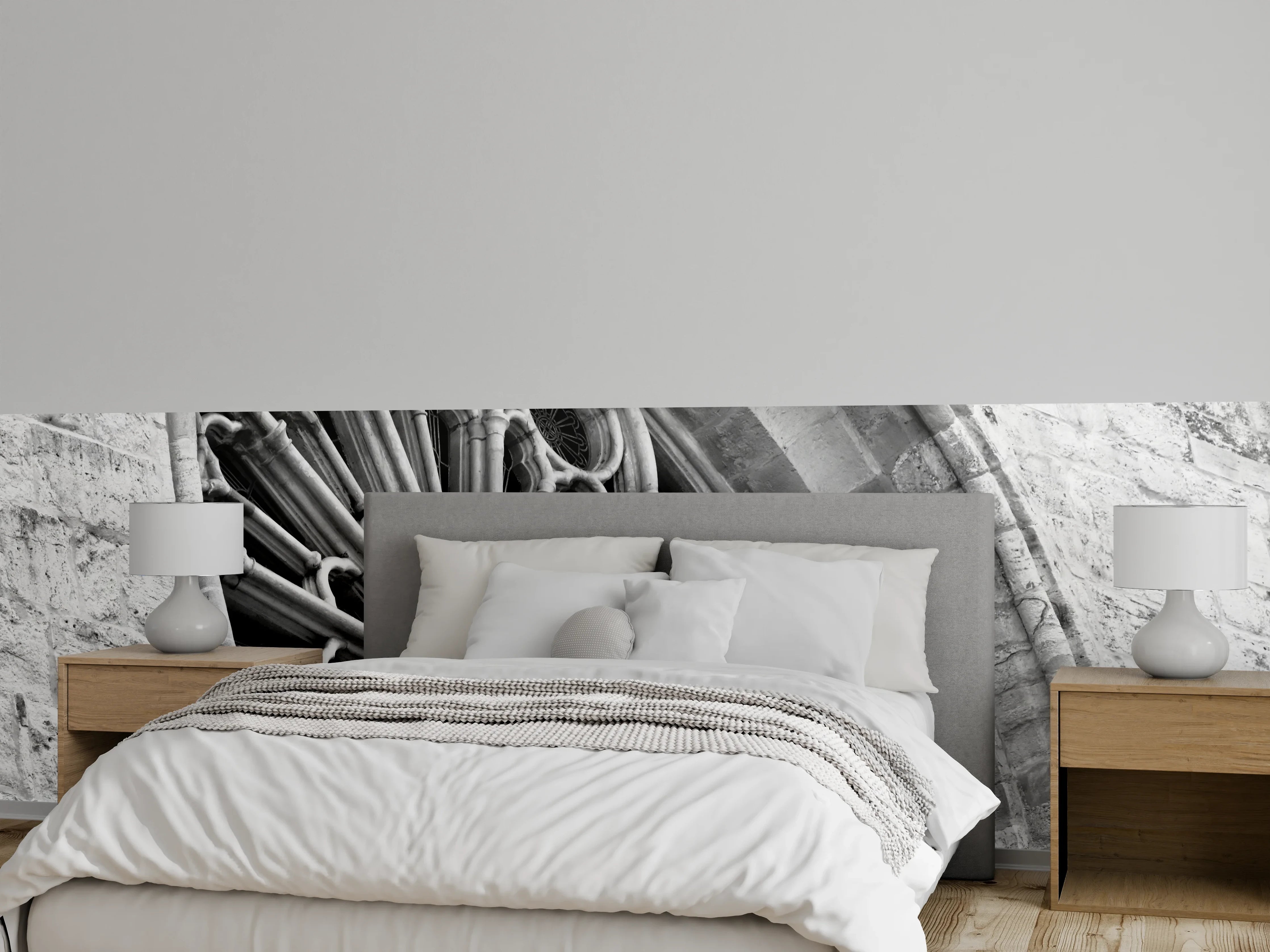 Wandverkleidung Schlafzimmer - Gotische Rosette schwarz-weiß Wanddekor
