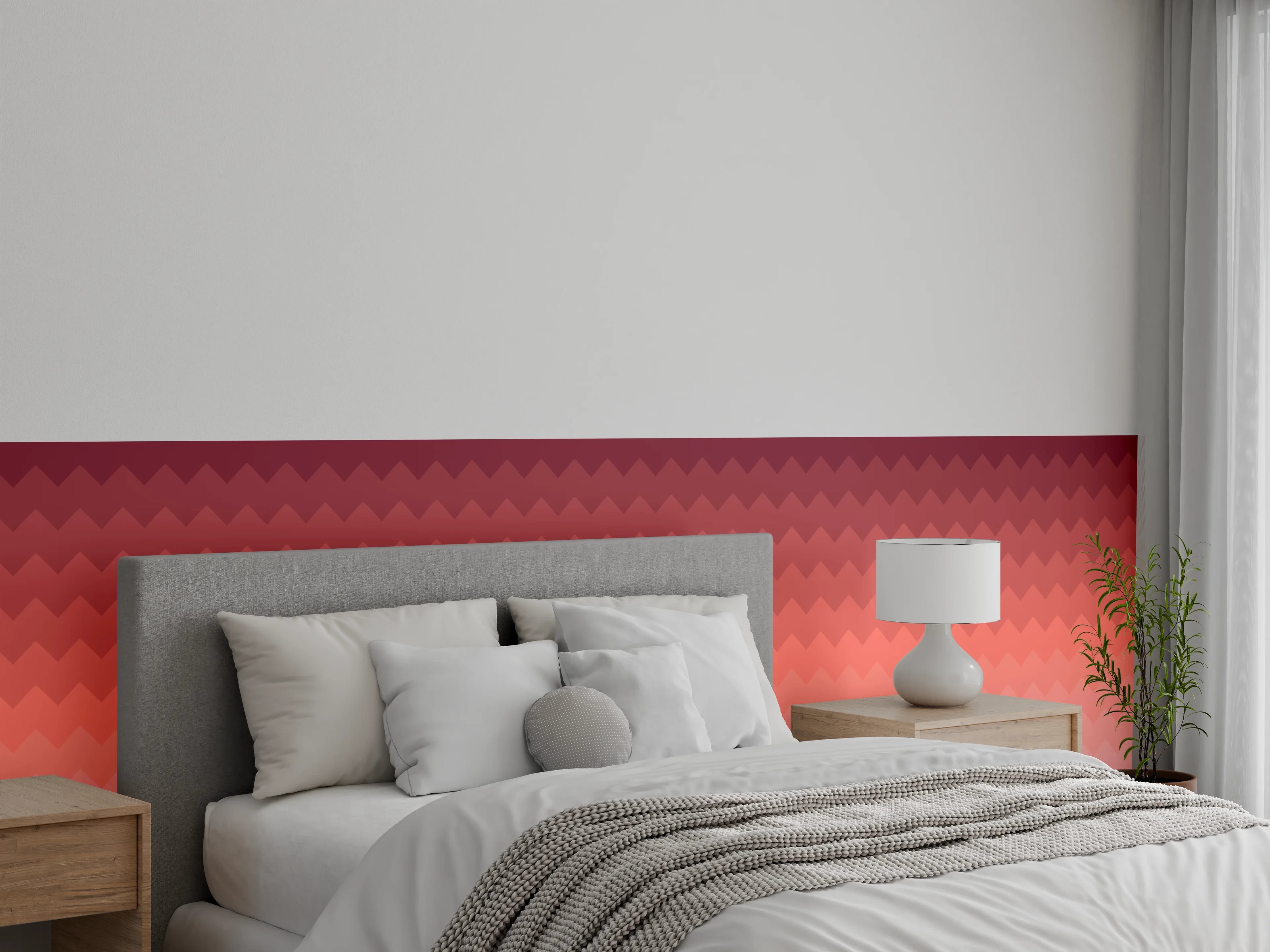 Wandverkleidung Schlafzimmer - Gradientenmuster in warmen Rottönen