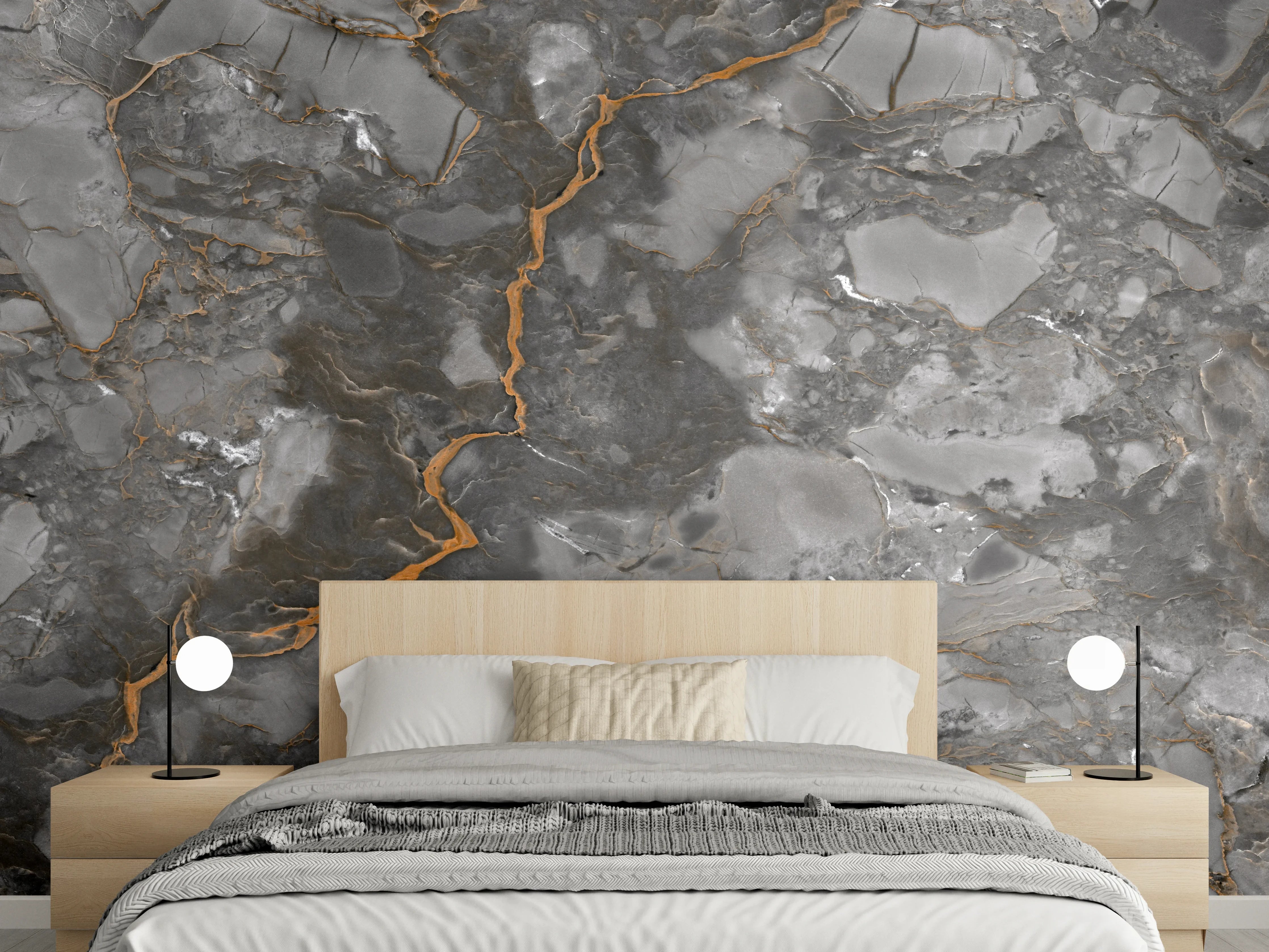 Wandverkleidung Schlafzimmer - Gräulich-Schwarzer Marmor