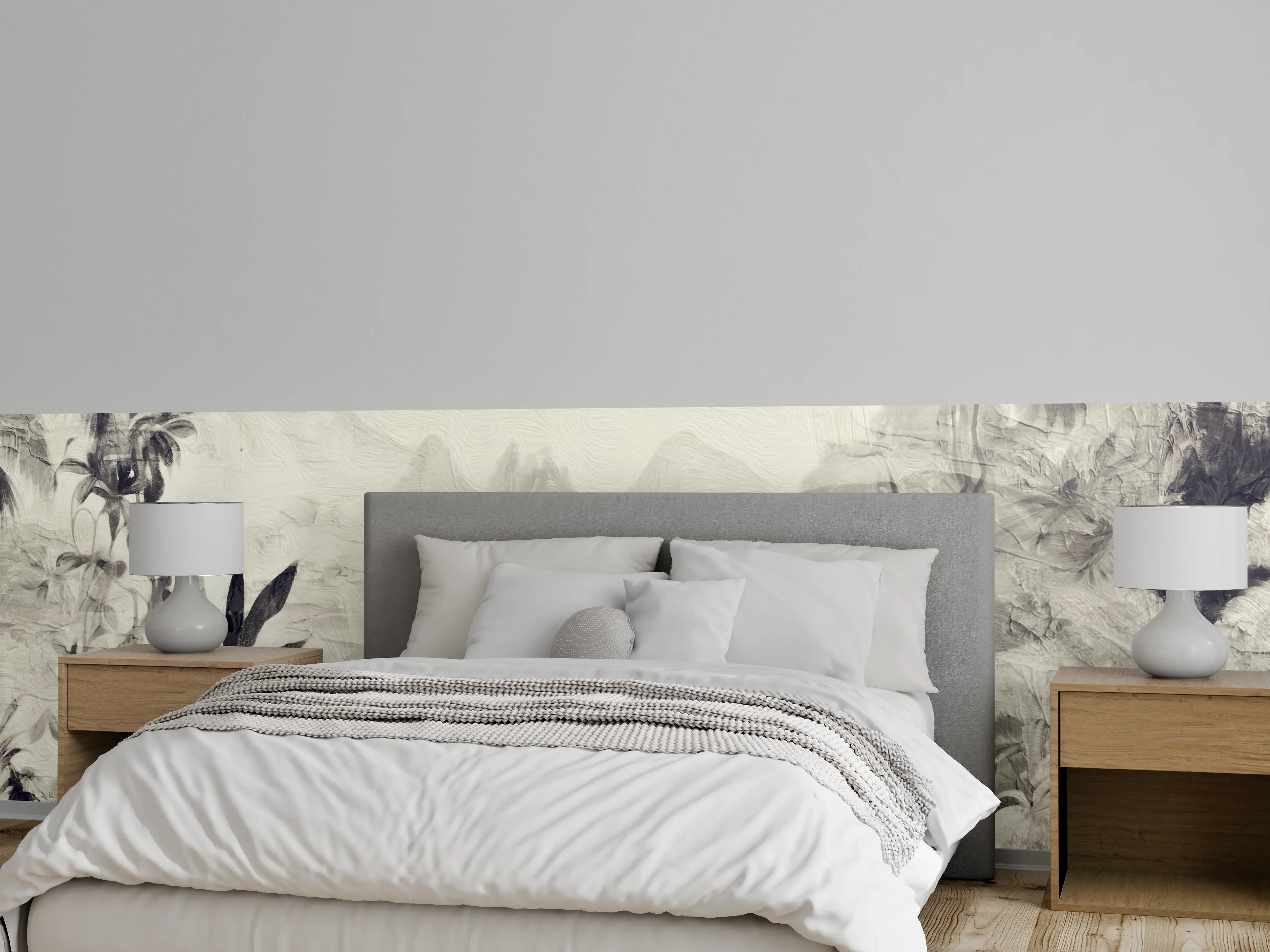 Wandverkleidung Schlafzimmer - Gräuliche Landschaft - Floral