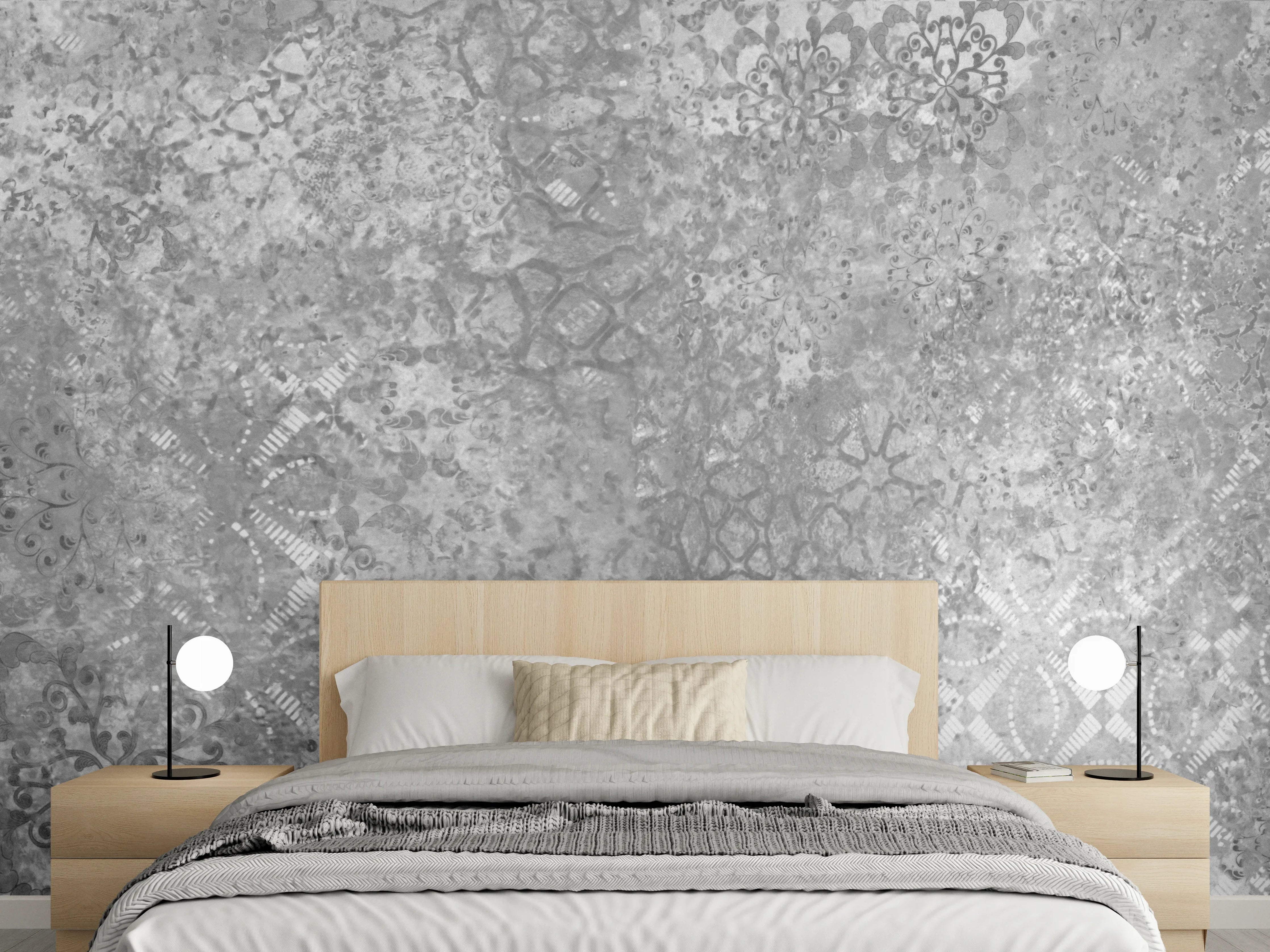 Wandverkleidung Schlafzimmer - Gräuliche Patchwork Fliesen