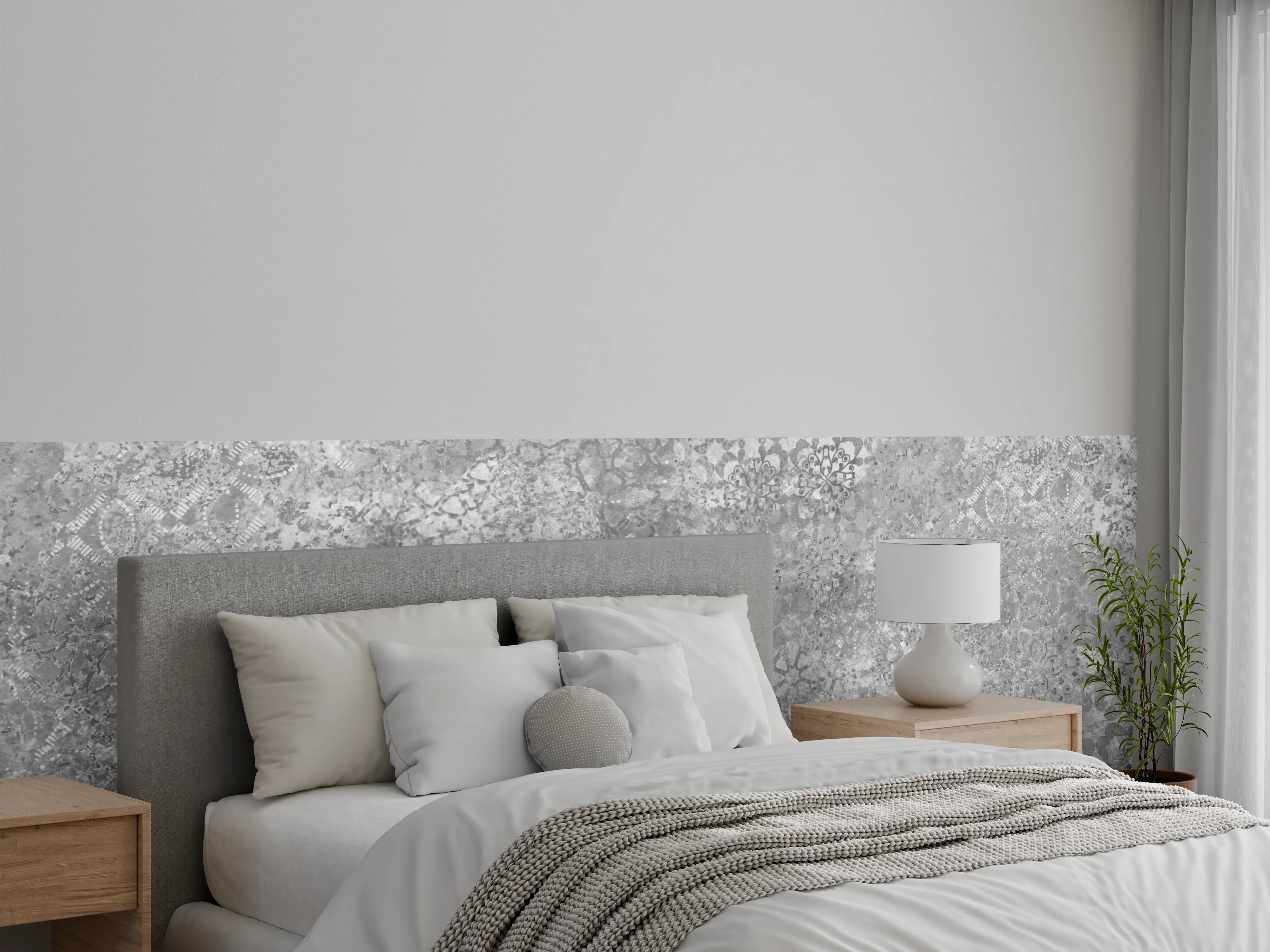 Wandverkleidung Schlafzimmer - Gräuliche Patchwork Fliesen