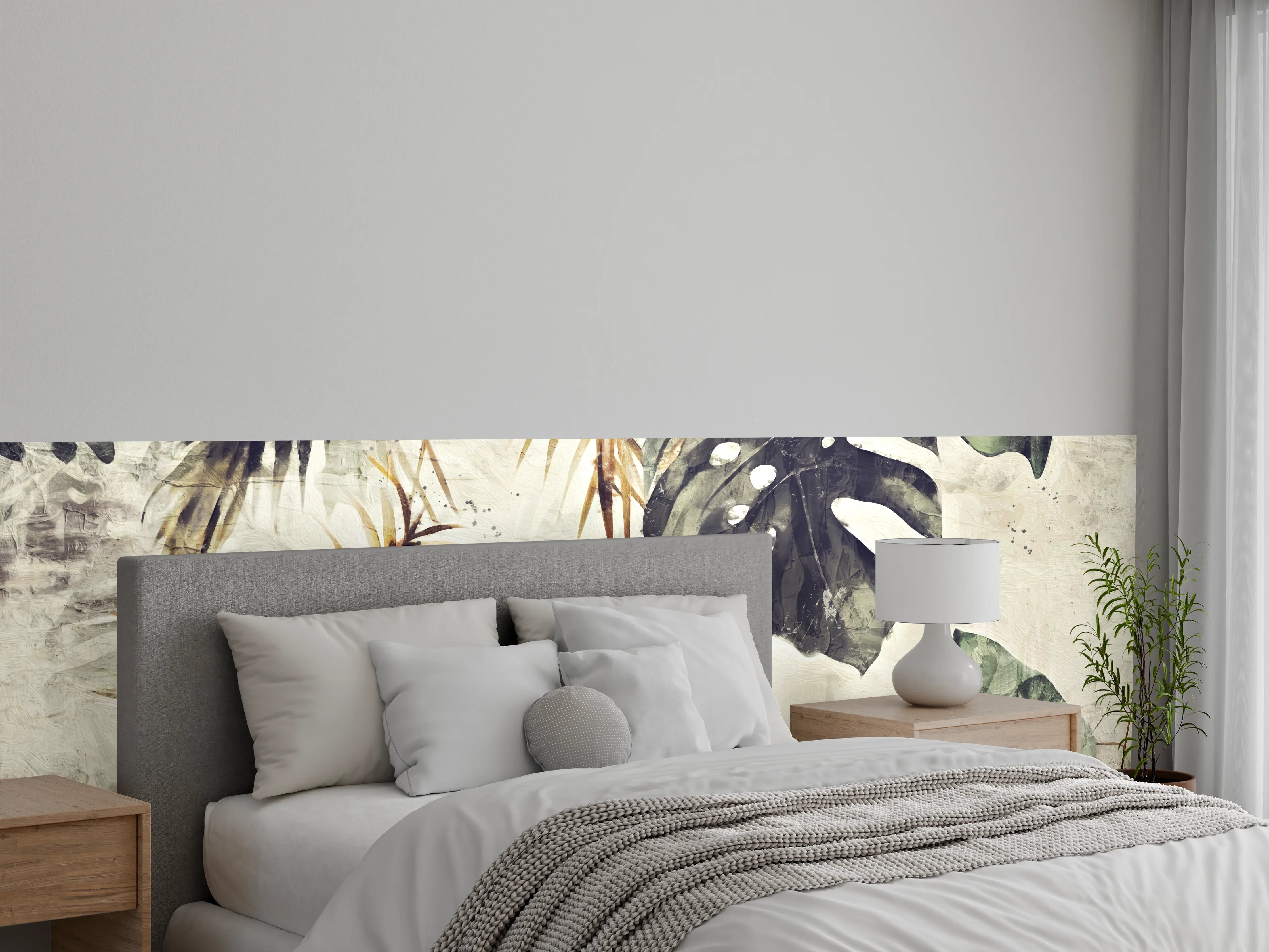 Wandverkleidung Schlafzimmer - Gräuliche Pflanzen Floral