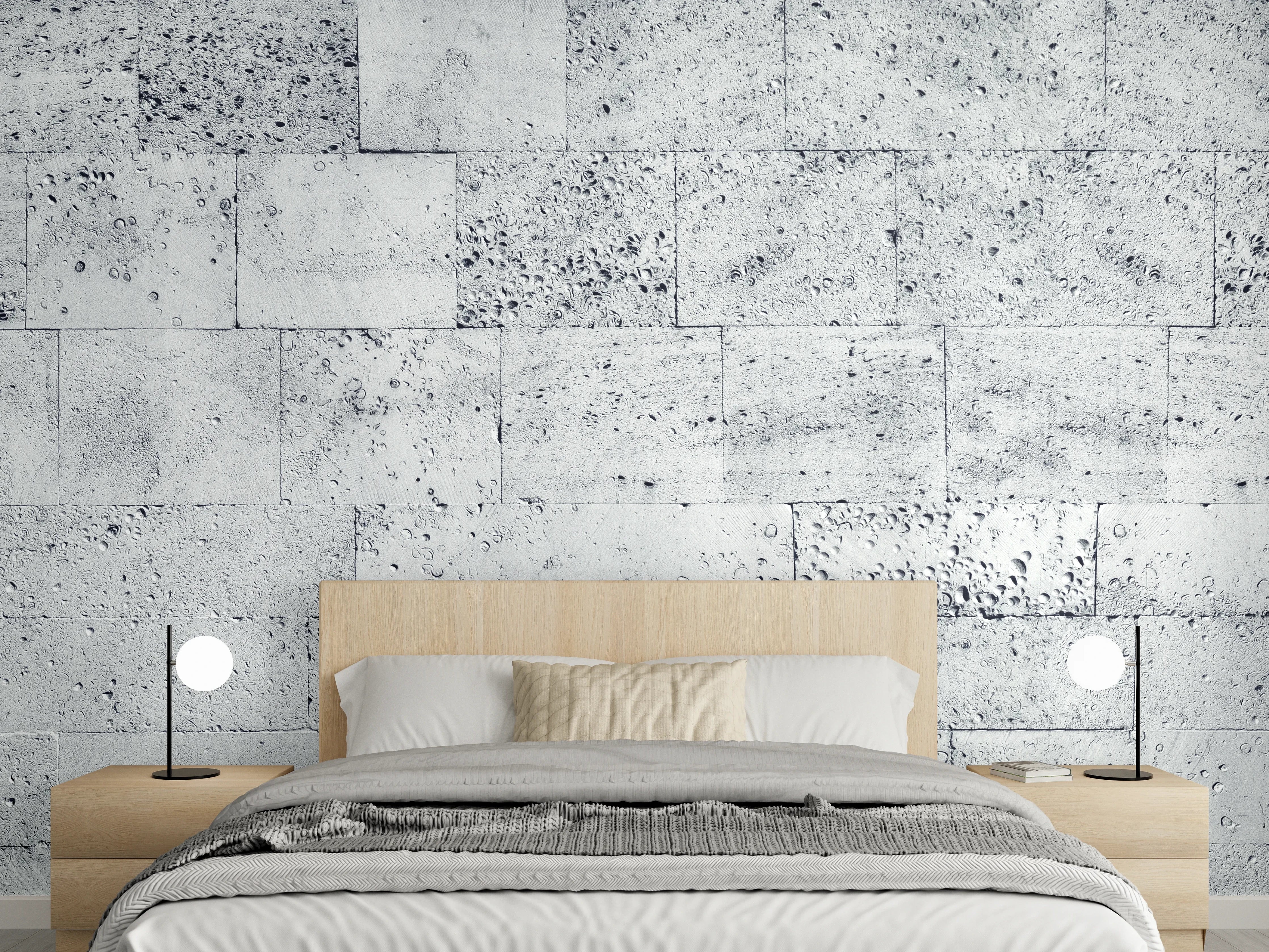 Wandverkleidung Schlafzimmer - Gräuliche Tuffstein-Blockwand