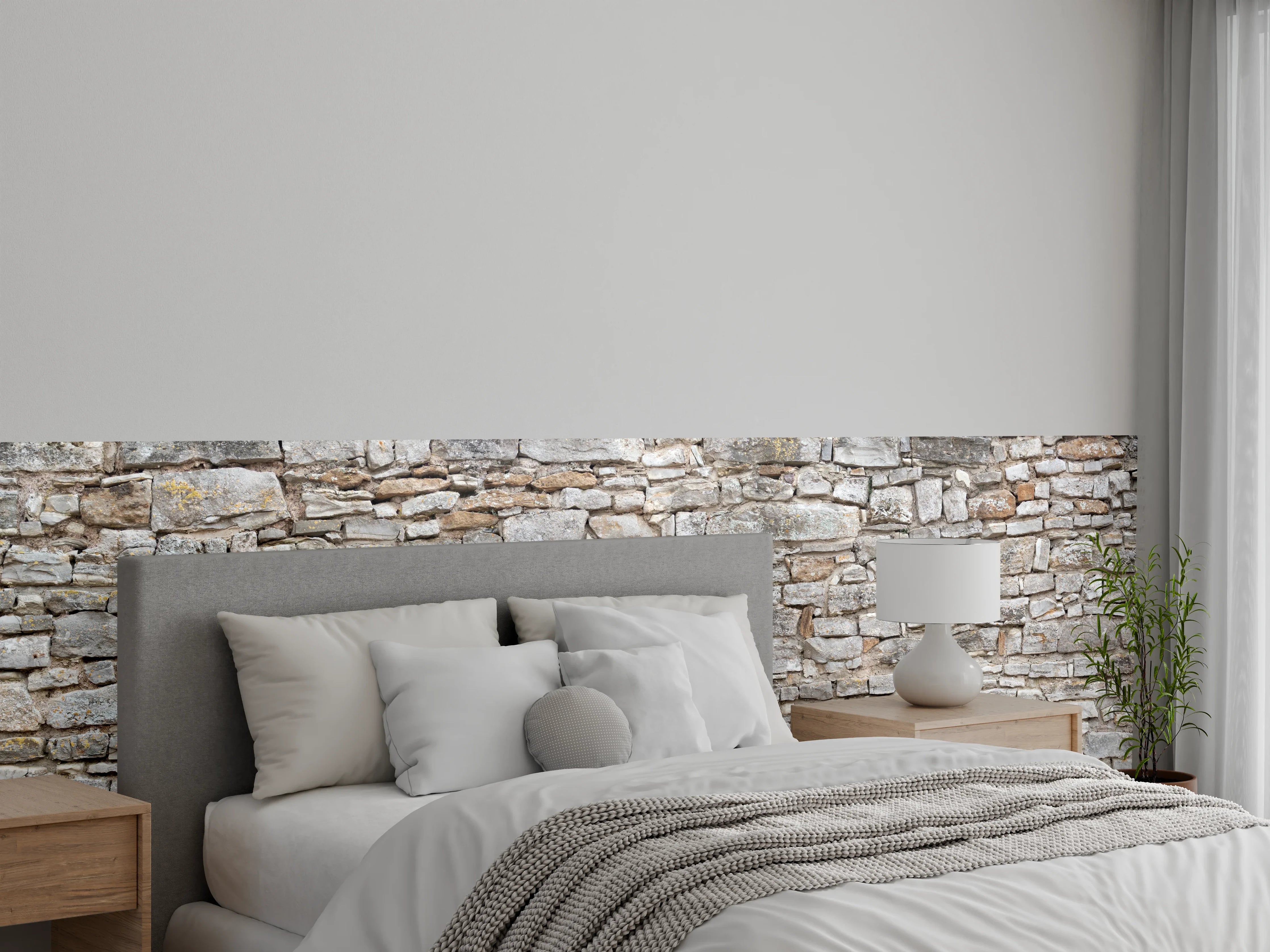 Wandverkleidung Schlafzimmer - Gräuliche alte Mauer aus groben Steinen