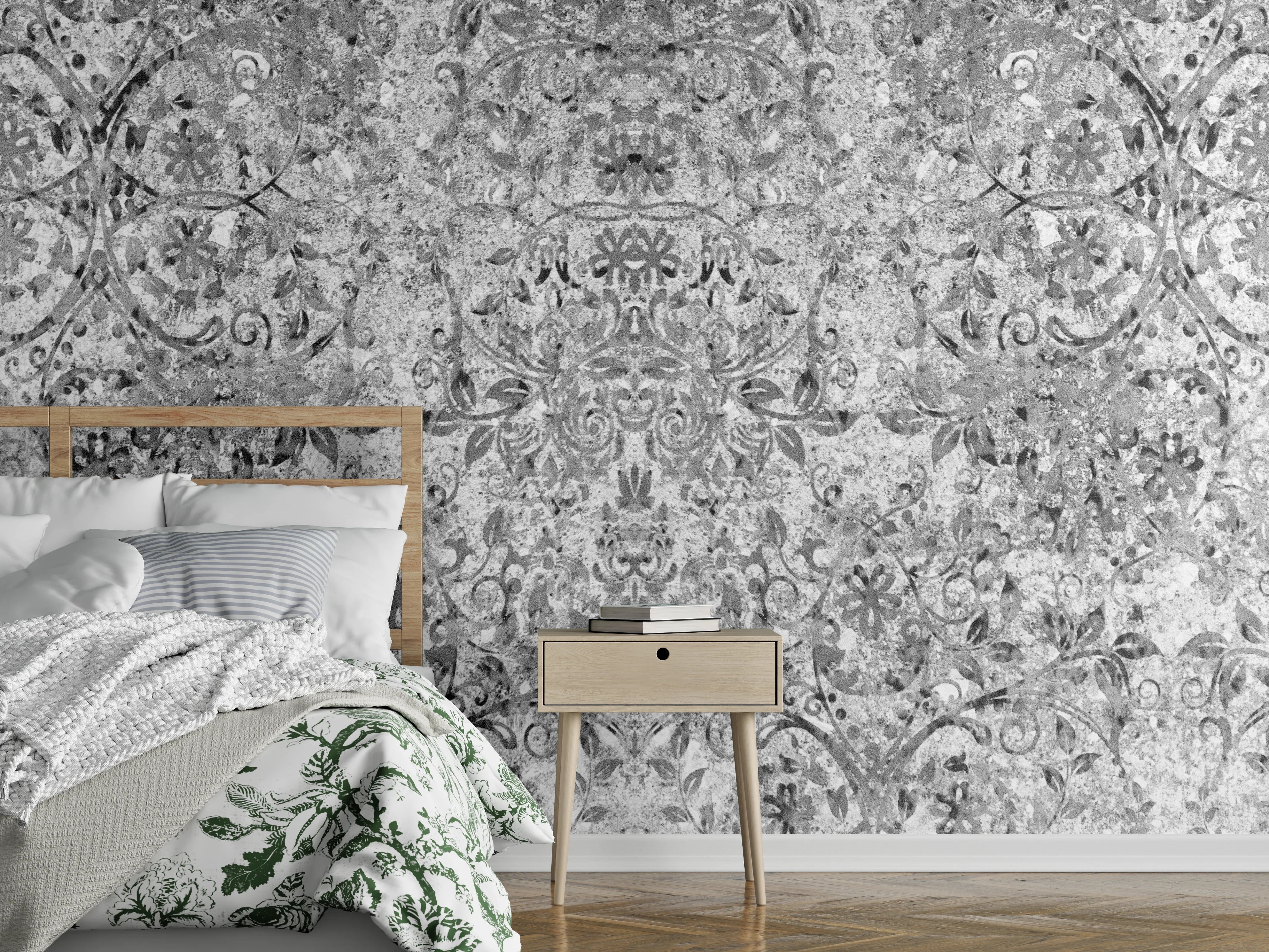 Wandverkleidung Schlafzimmer - Gräuliche gealterte Tapet-Wand