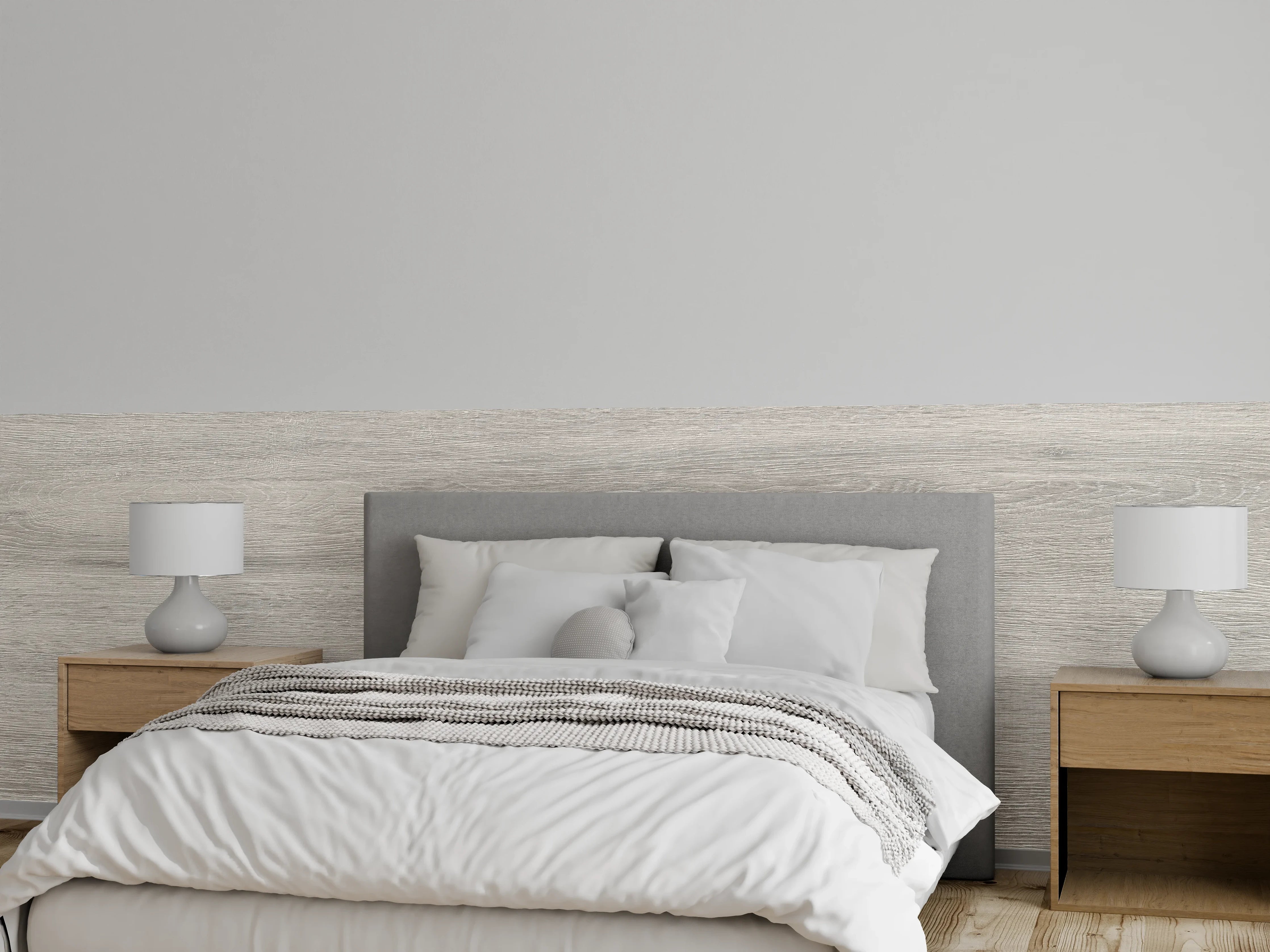Wandverkleidung Schlafzimmer - Gräuliches Eichenholzplatte