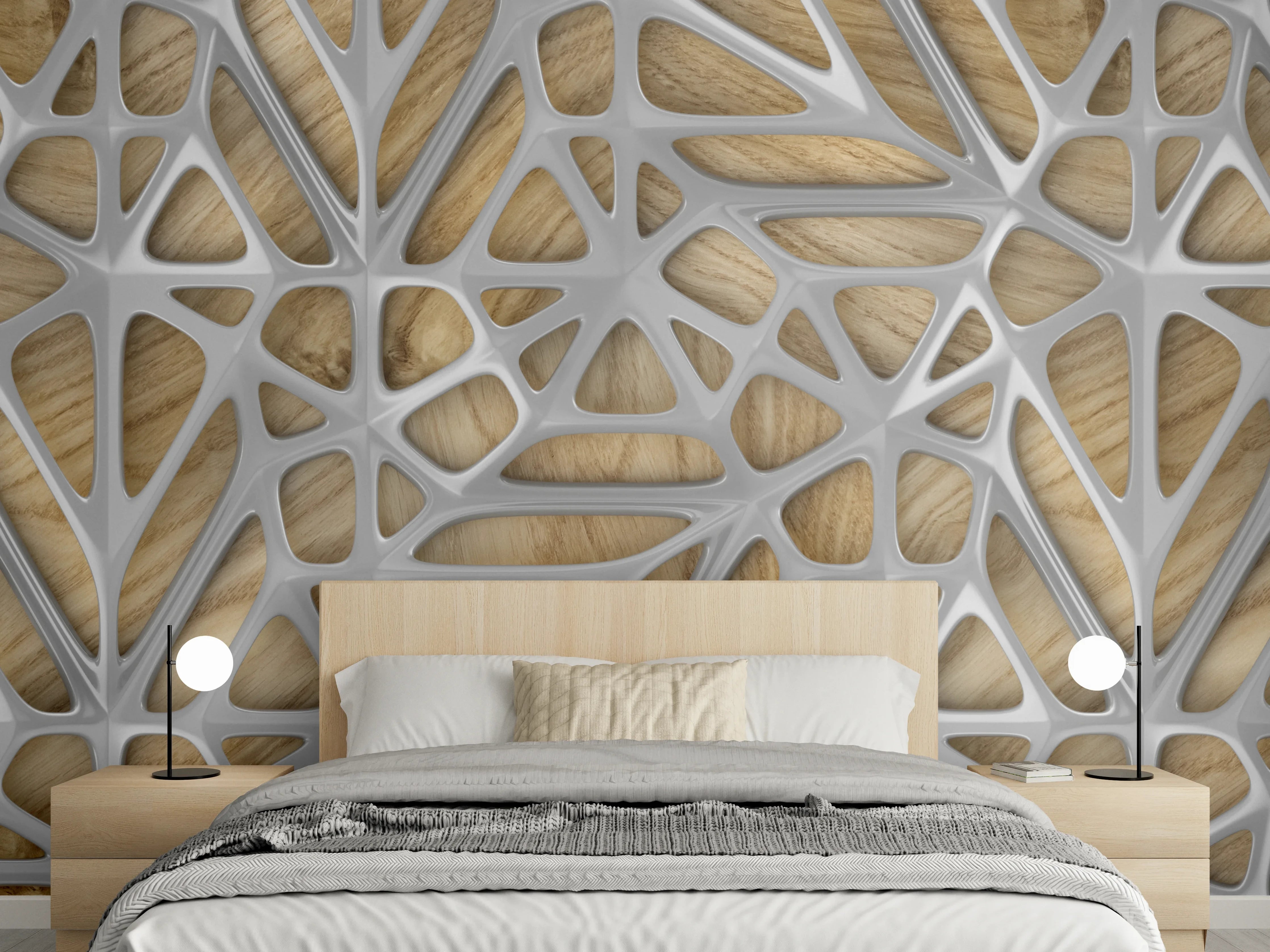 Wandverkleidung Schlafzimmer - Gräuliches Gitter Muster
