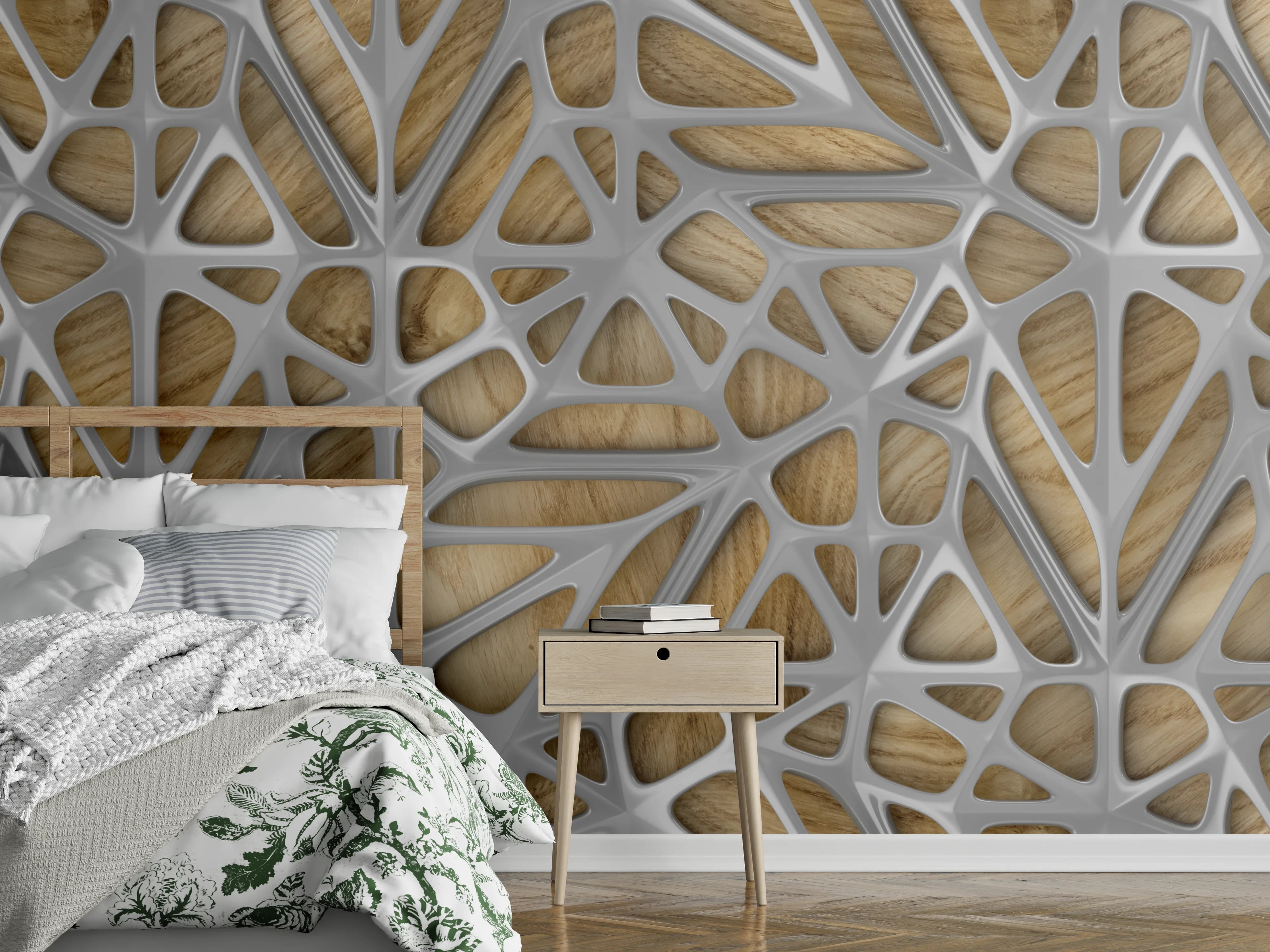 Wandverkleidung Schlafzimmer - Gräuliches Gitter Muster