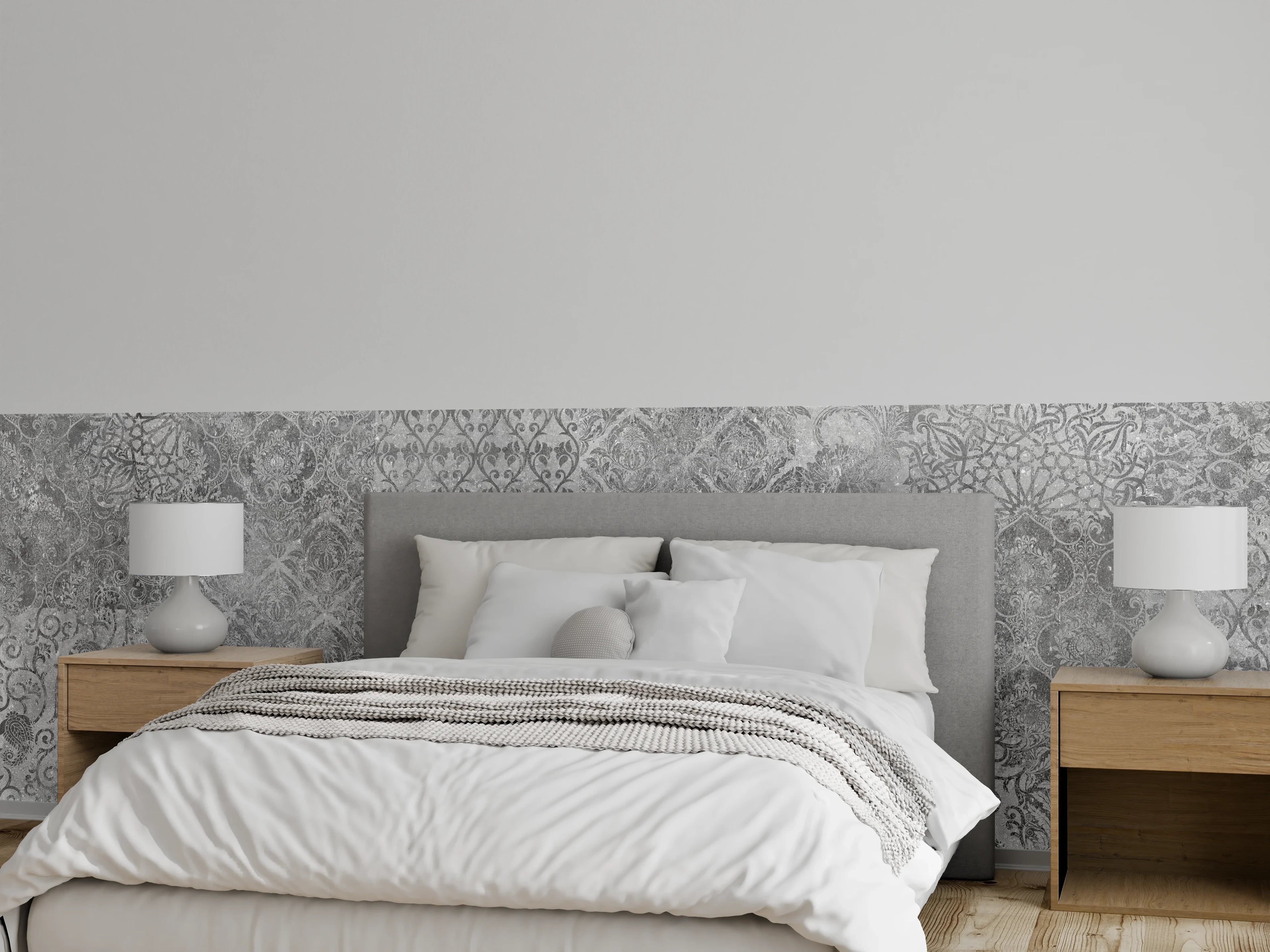 Wandverkleidung Schlafzimmer - Gräuliches Mosaik Muster