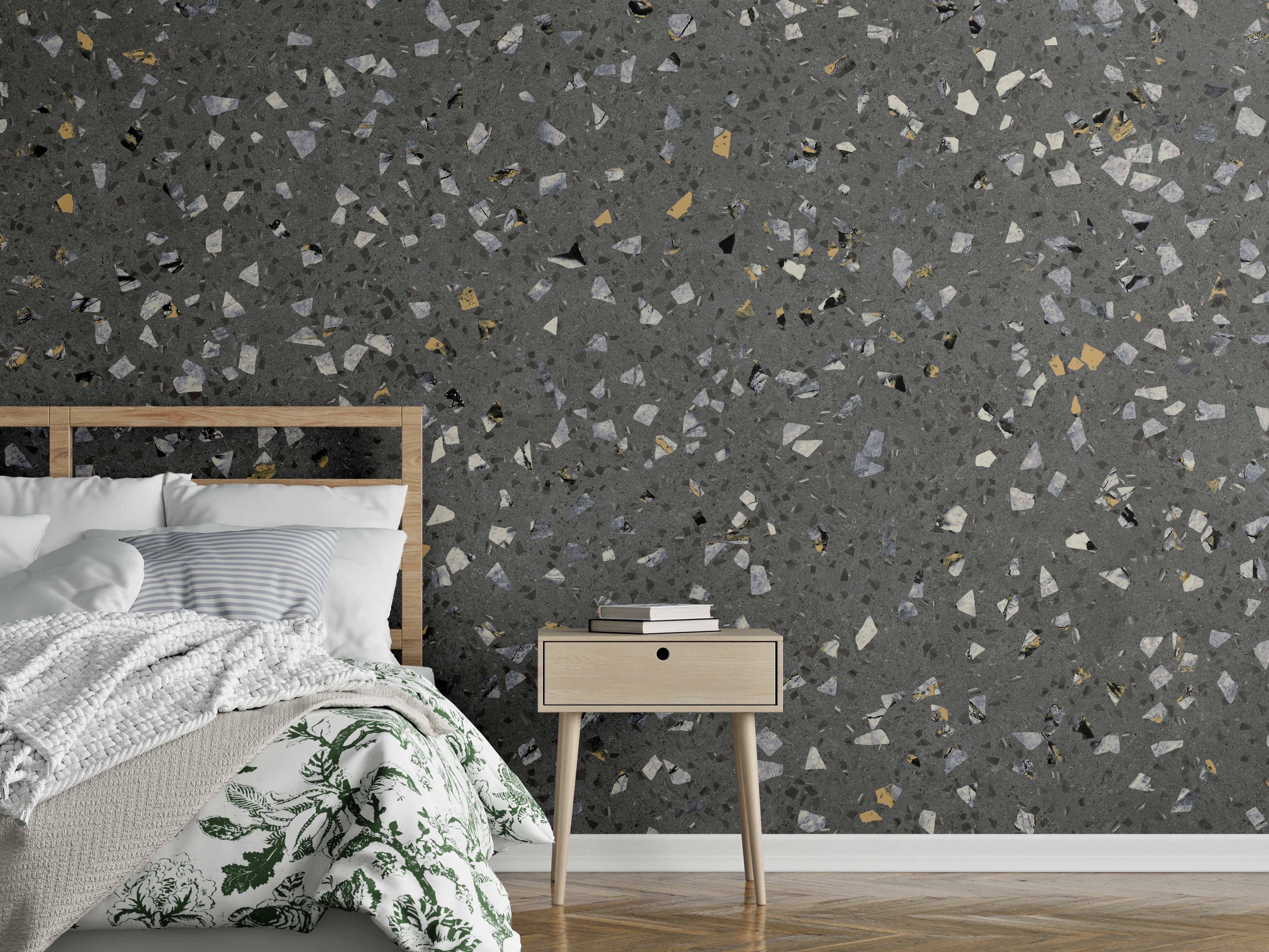 Wandverkleidung Schlafzimmer - Gräuliches Wandmuster - Marmor