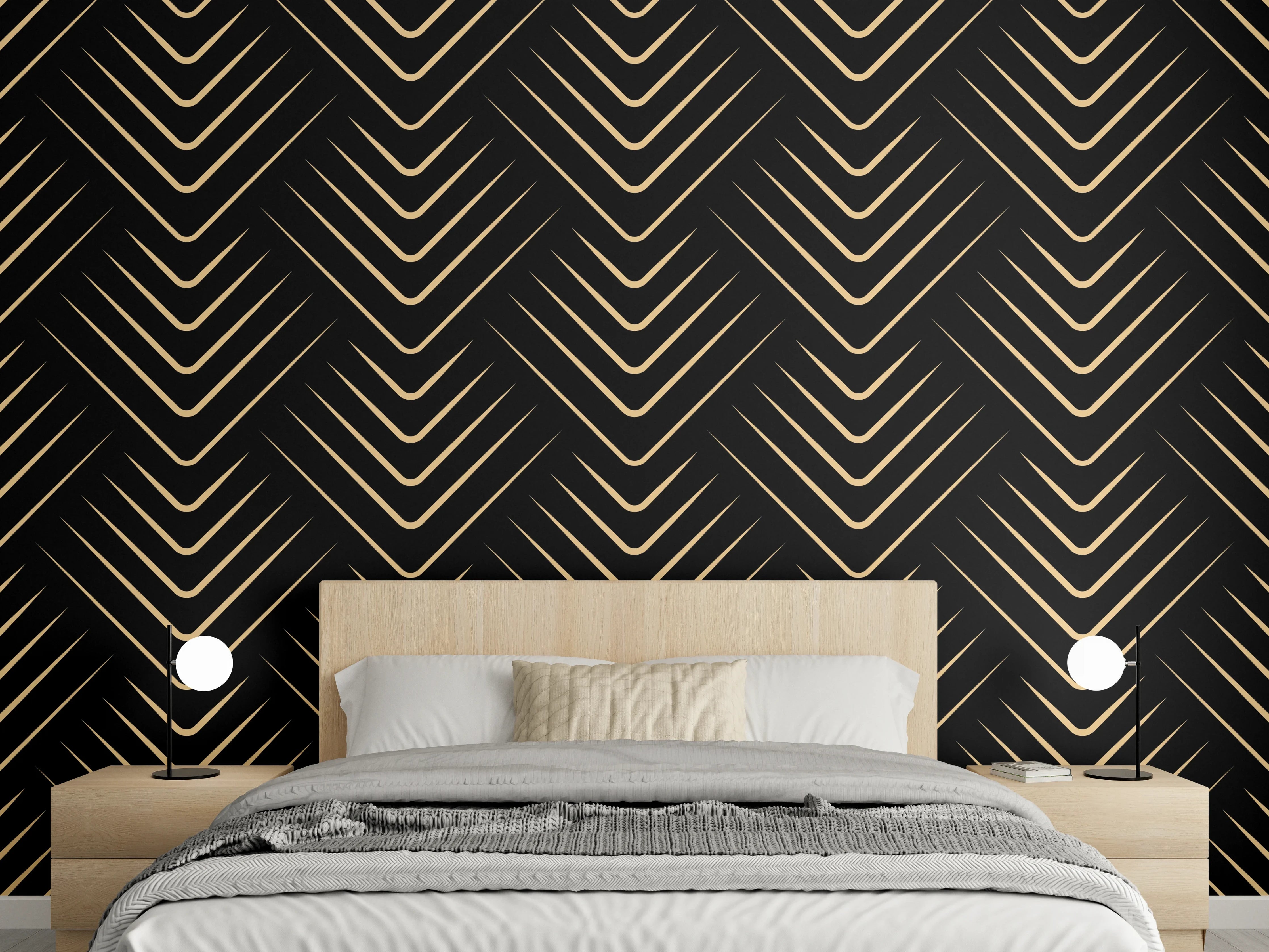 Wandverkleidung Schlafzimmer - Grafisches Schwarz-Muster