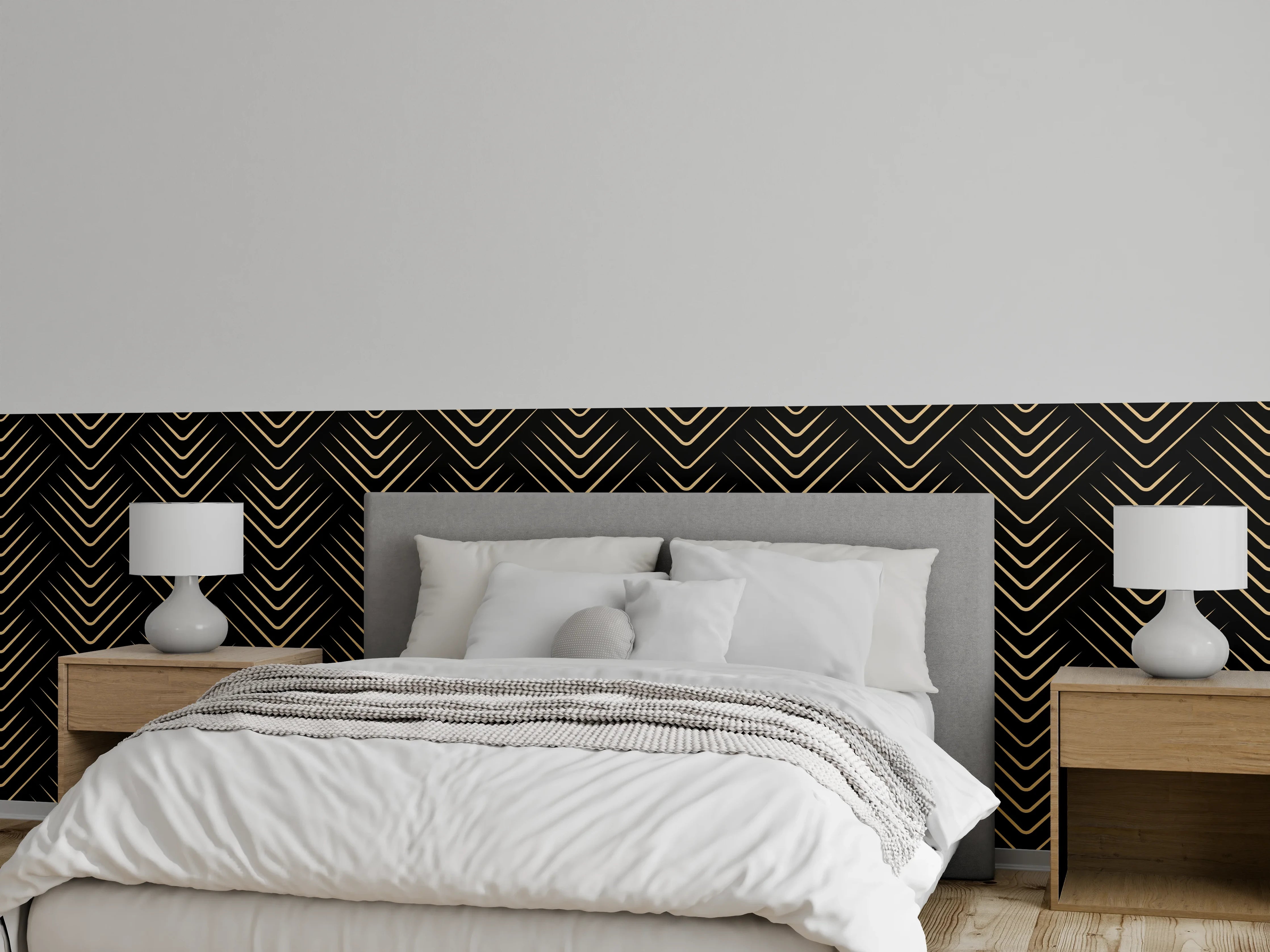 Wandverkleidung Schlafzimmer - Grafisches Schwarz-Muster