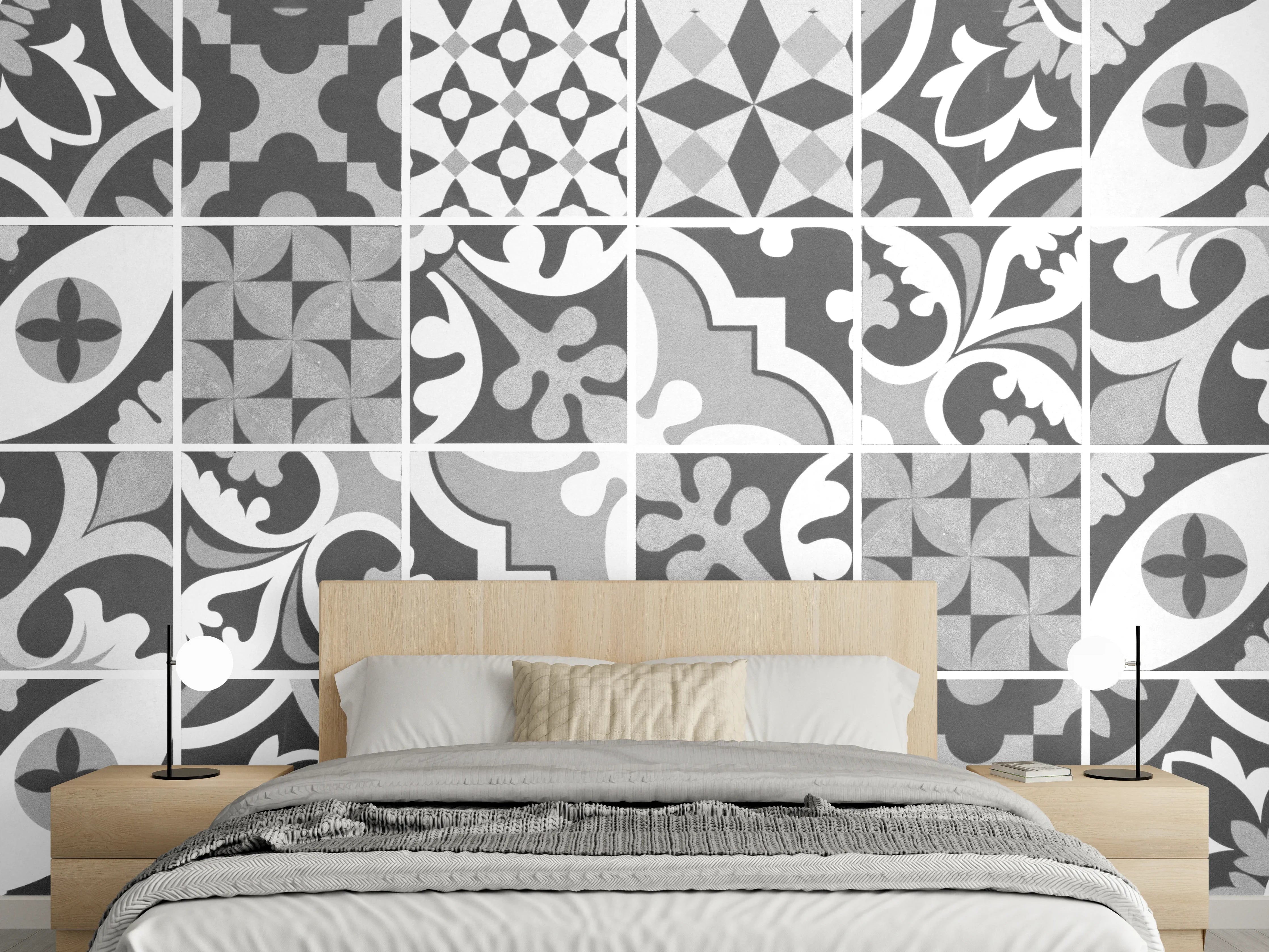 Wandverkleidung Schlafzimmer - Grau-Weiß Vintage Mosaik