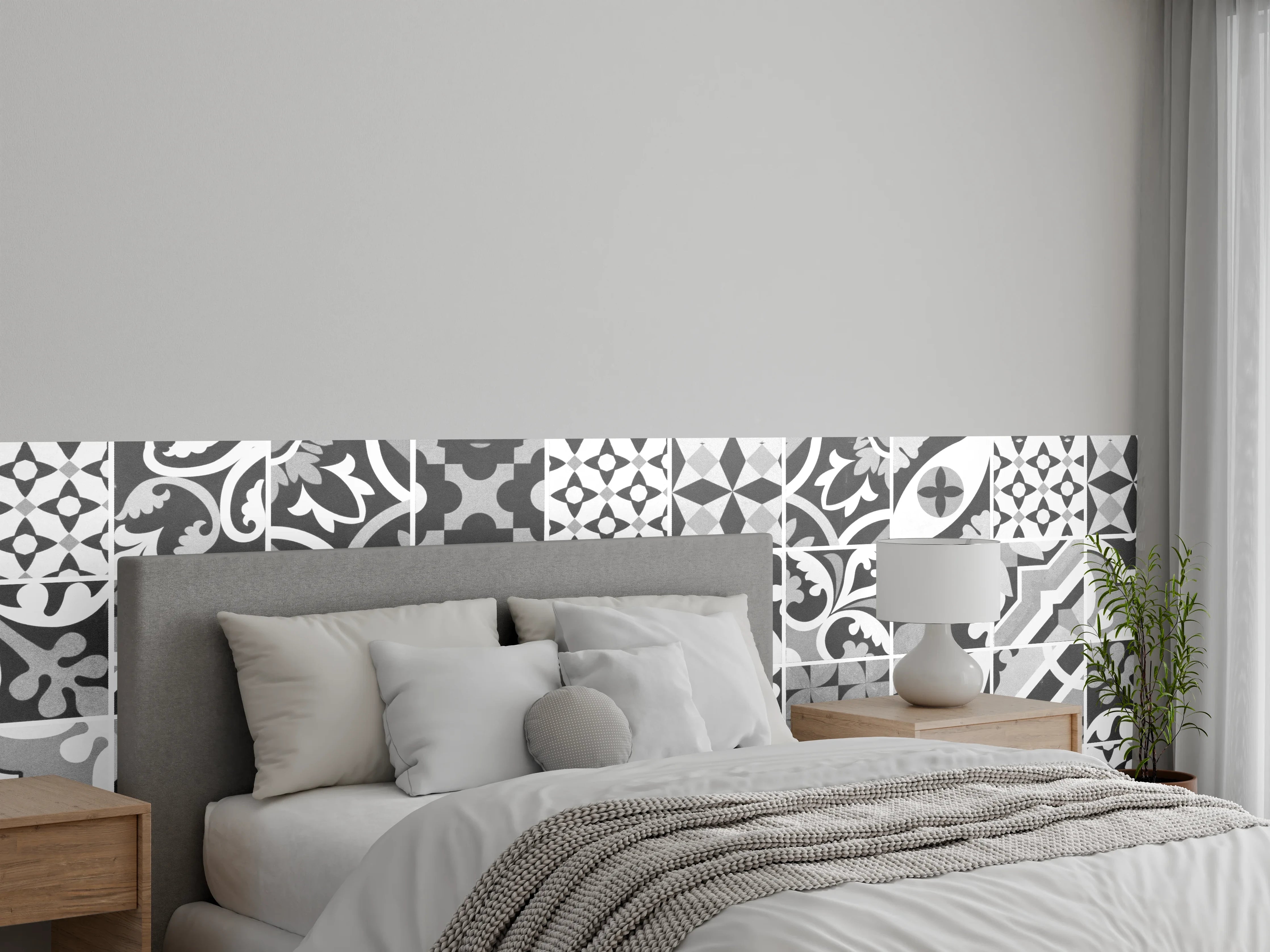 Wandverkleidung Schlafzimmer - Grau-Weiß Vintage Mosaik