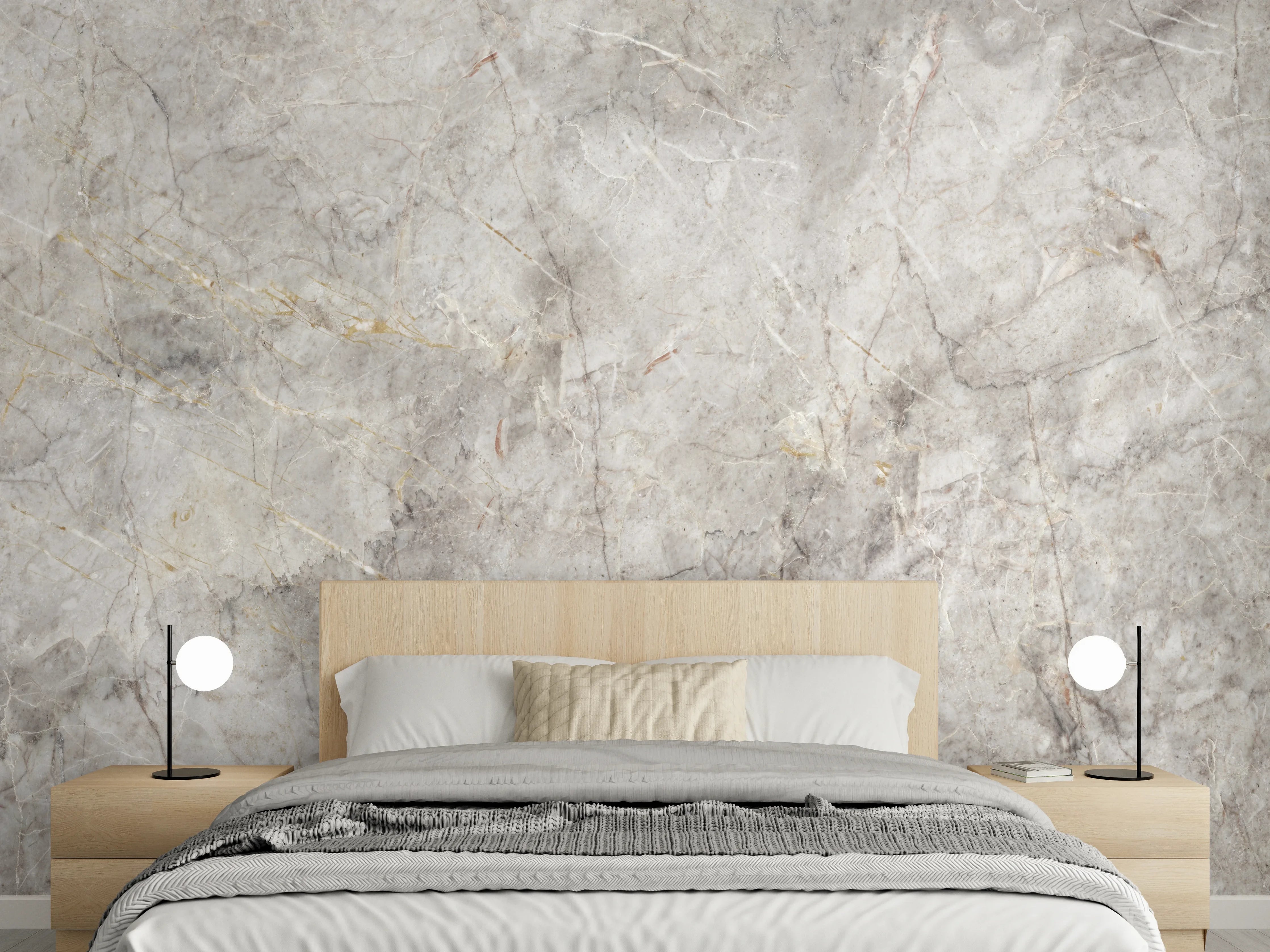 Wandverkleidung Schlafzimmer - Grau-Weißer Marmorstein Effekt