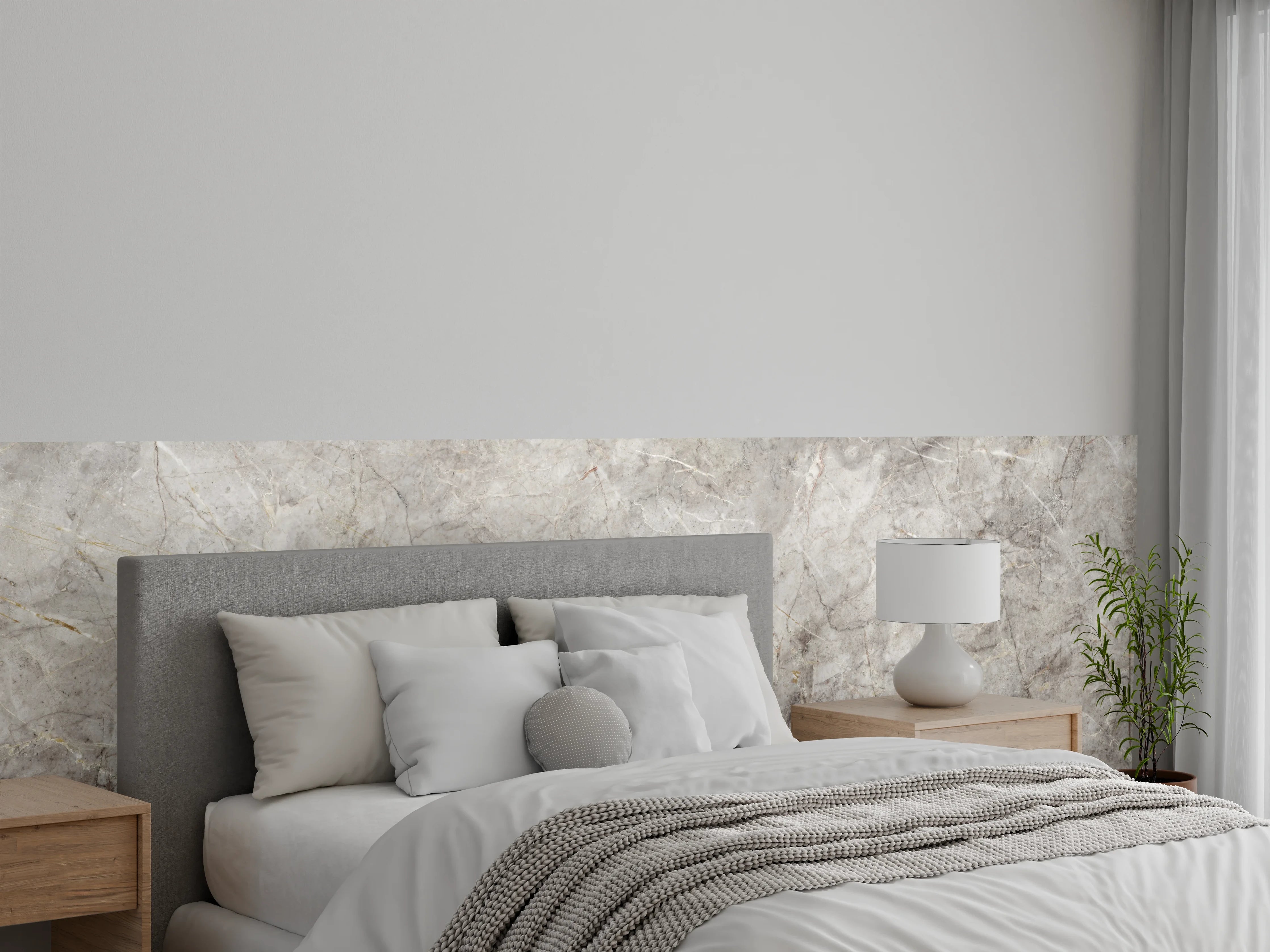 Wandverkleidung Schlafzimmer - Grau-Weißer Marmorstein Effekt