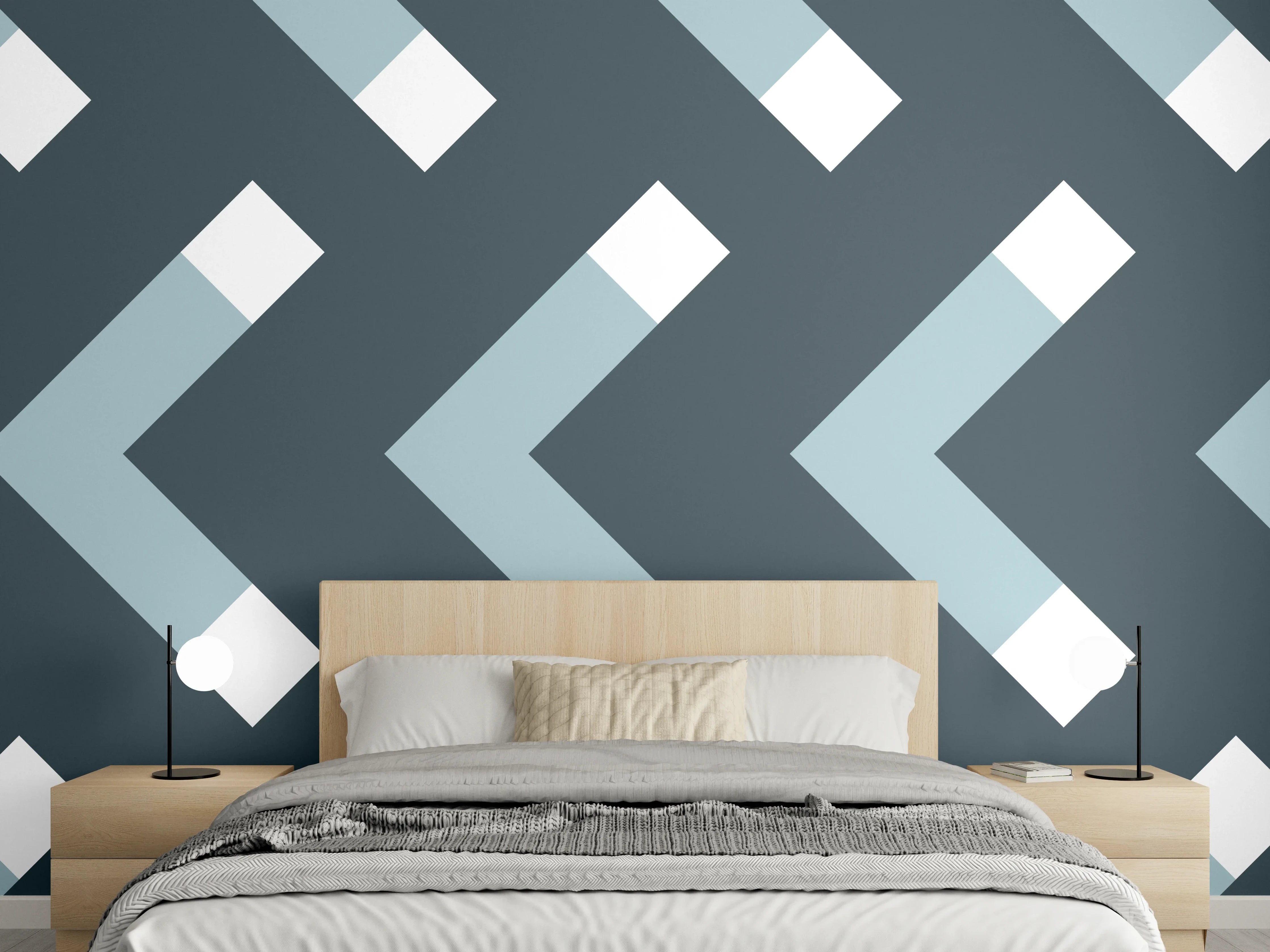 Wandverkleidung Schlafzimmer - Grau-Weißes Chevron Muster