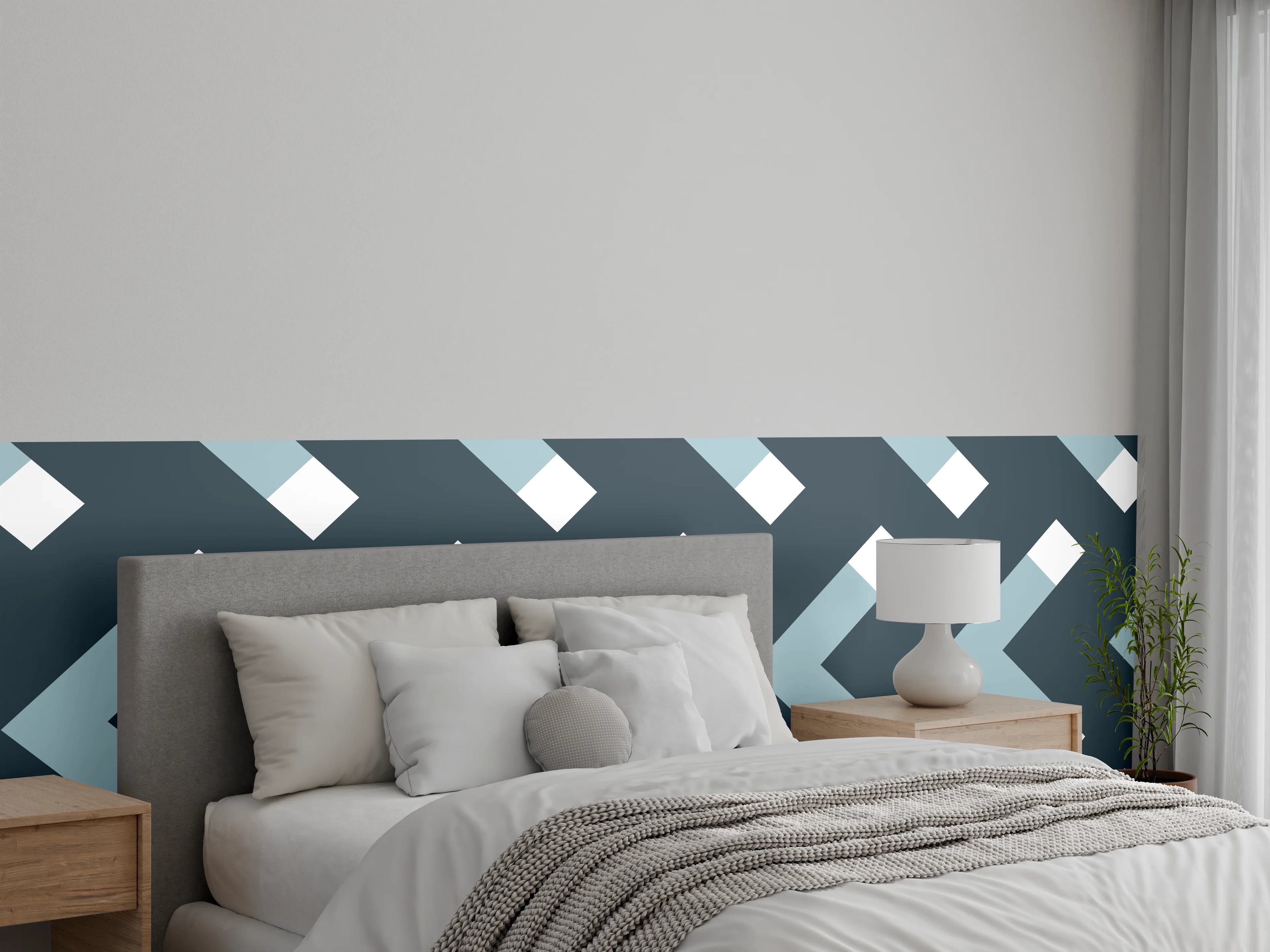 Wandverkleidung Schlafzimmer - Grau-Weißes Chevron Muster