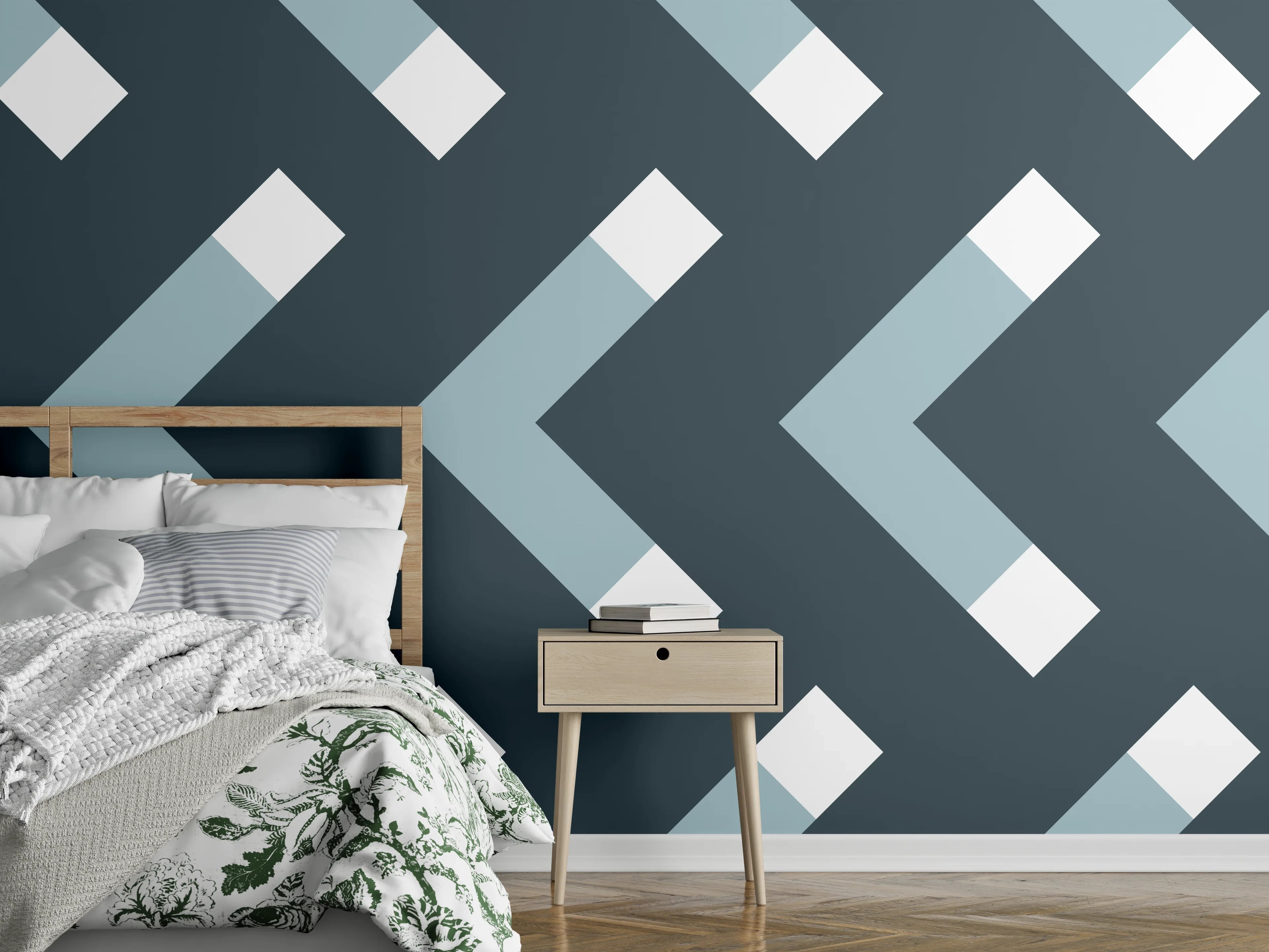 Wandverkleidung Schlafzimmer - Grau-Weißes Chevron Muster