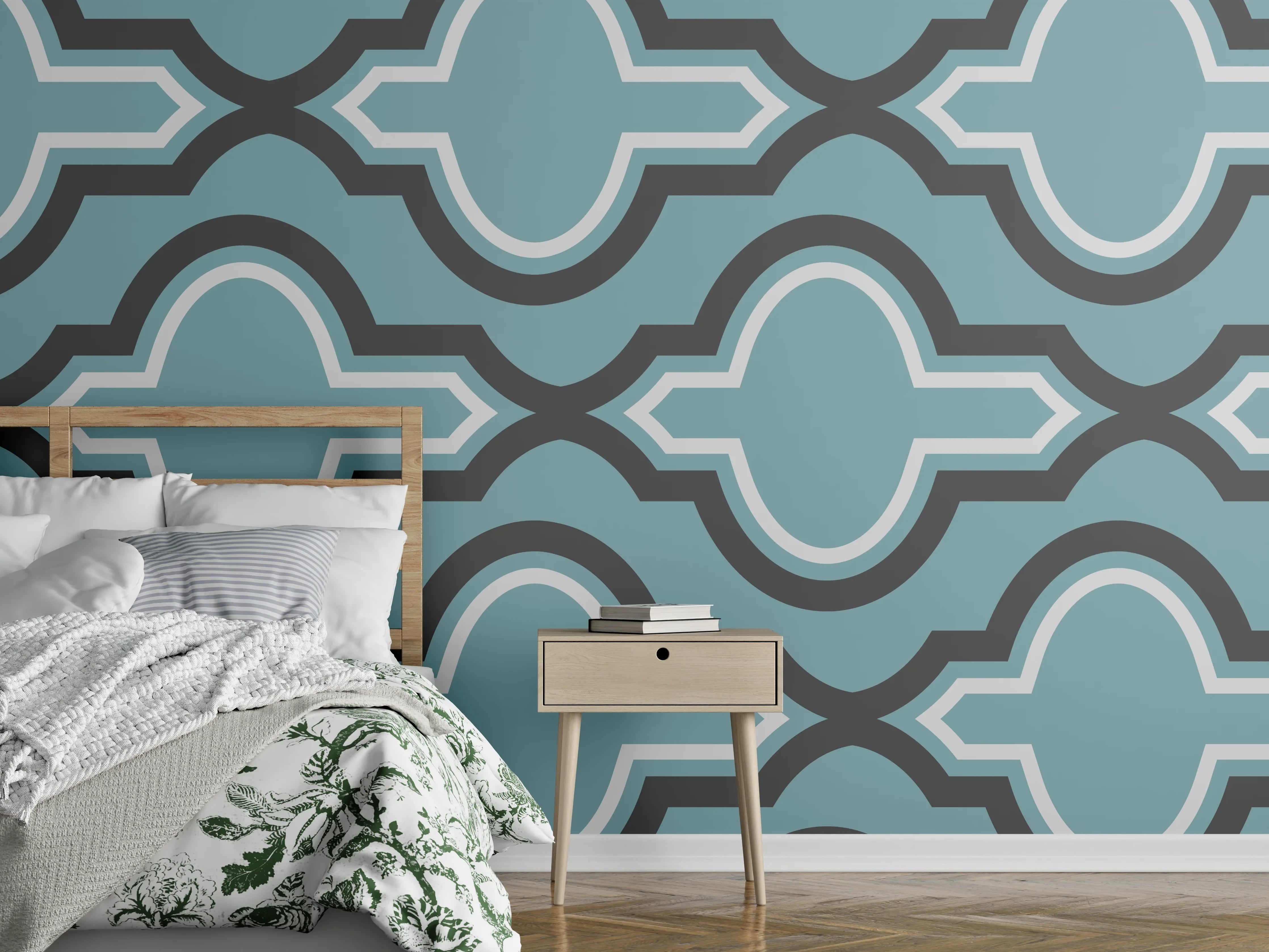 Wandverkleidung Schlafzimmer - Grau-Weißes Grafikdesign Muster